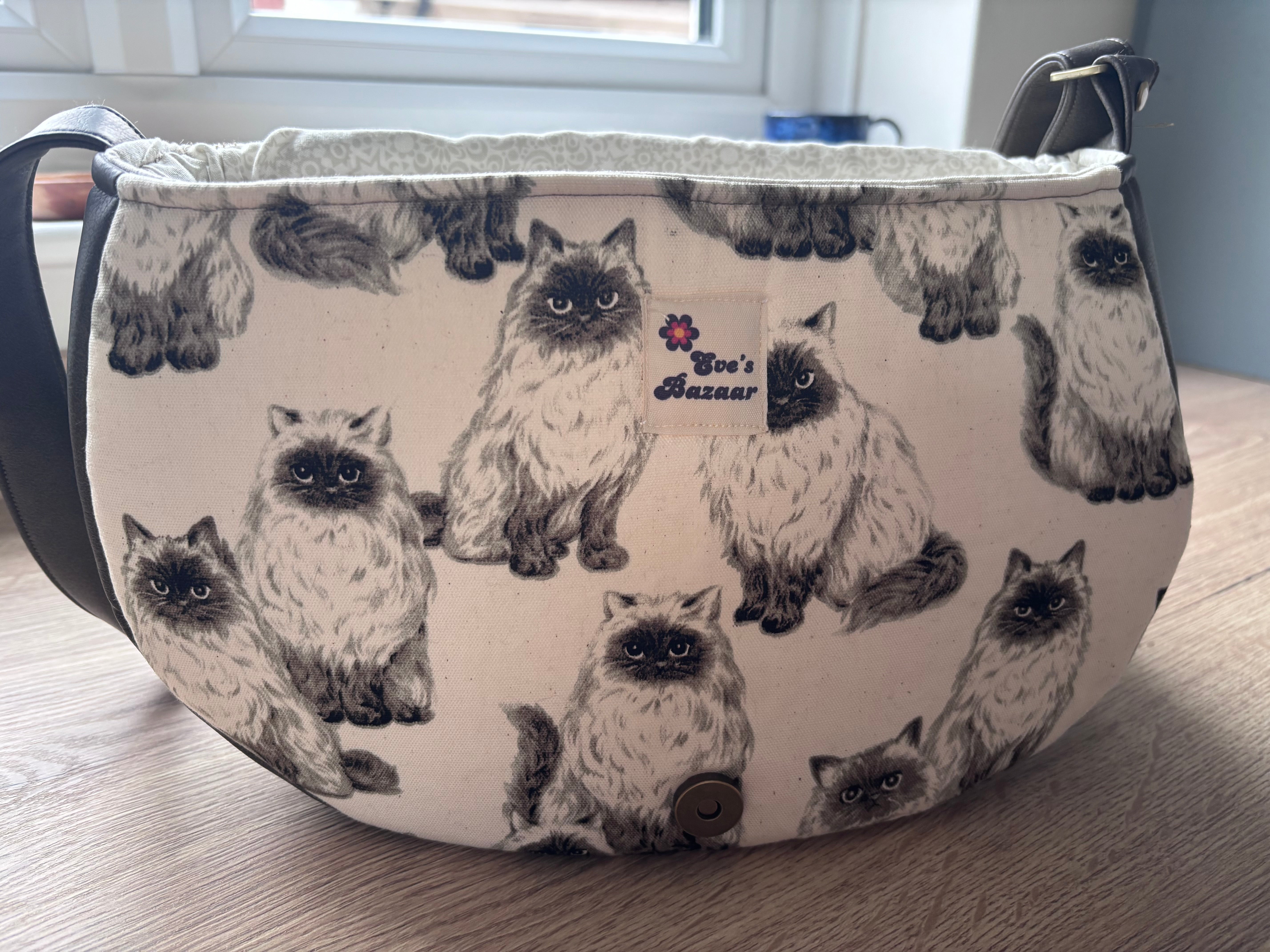 Ragdoll  Himalayan Cat Crossbody Handbag | Handmade Cat Print Shoulder Bag with Pockets | Available in Medium & Large