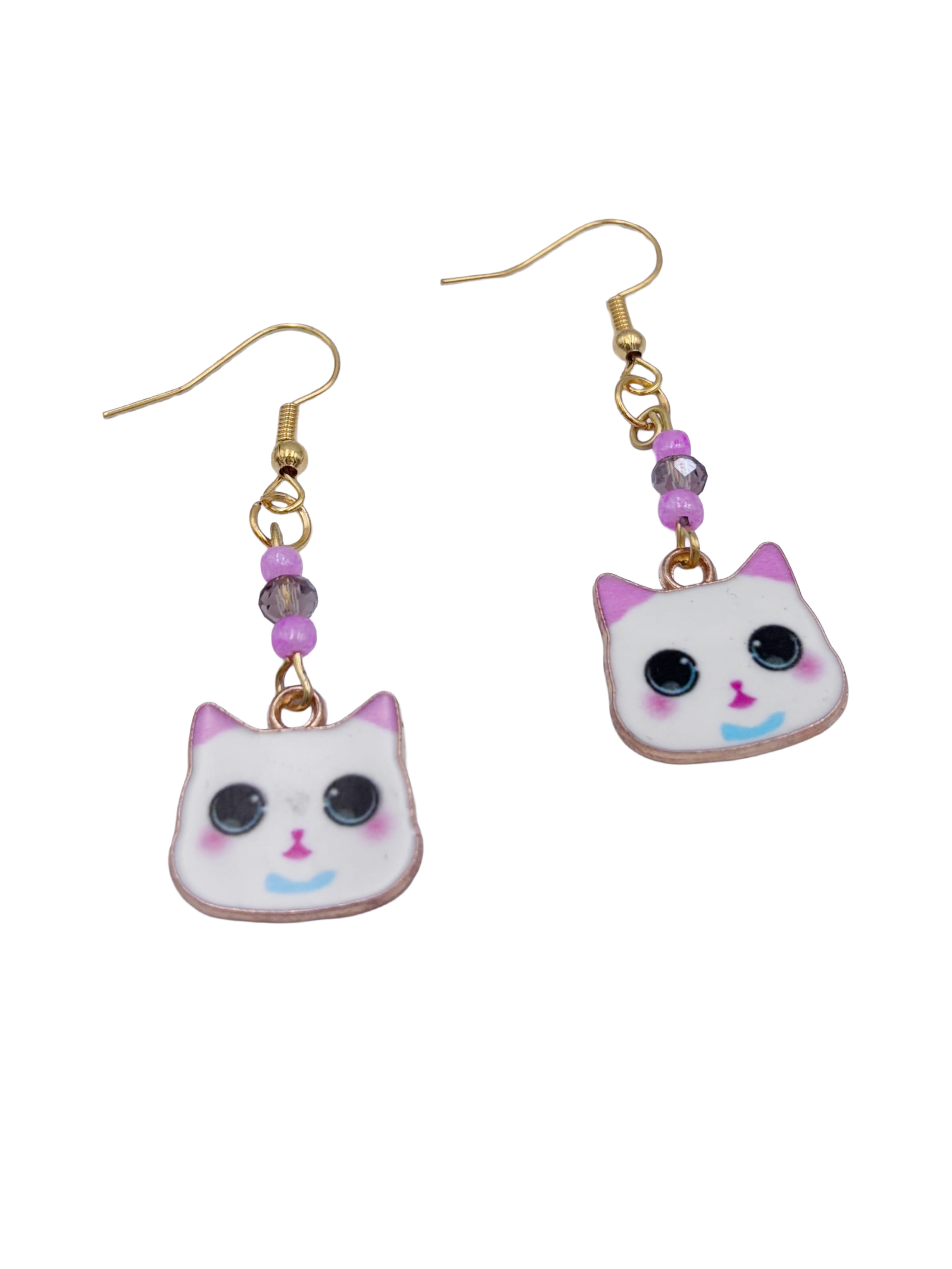 Kawaii Cat Face Dangle Earrings – Cute Pastel Cat Jewellery