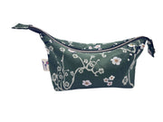 Handmade Green Linen Wash Bag – Satin Lined Cosmetic Pouch – Eastern Escape Collection
