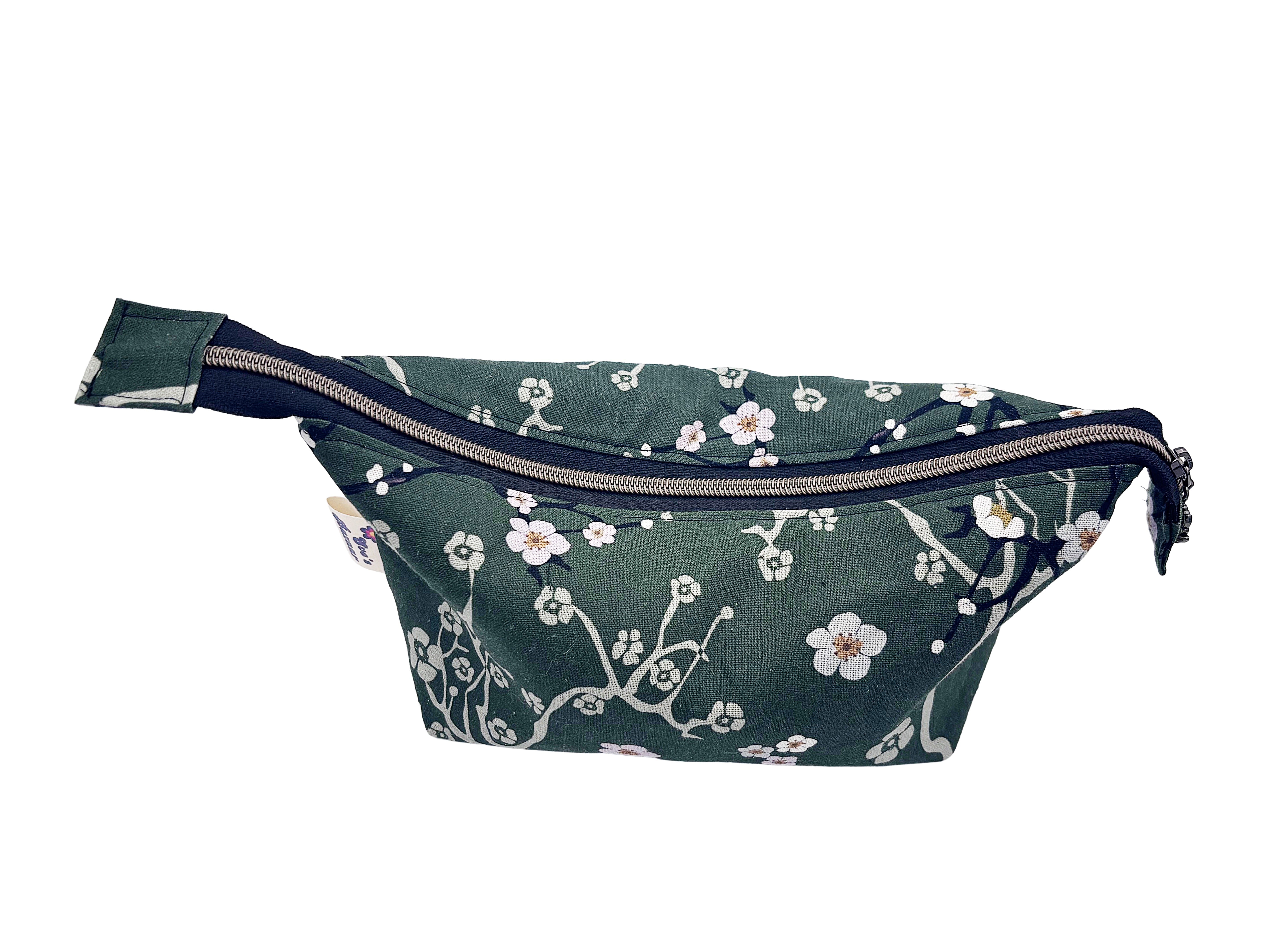 Handmade Green Linen Wash Bag – Satin Lined Cosmetic Pouch – Eastern Escape Collection