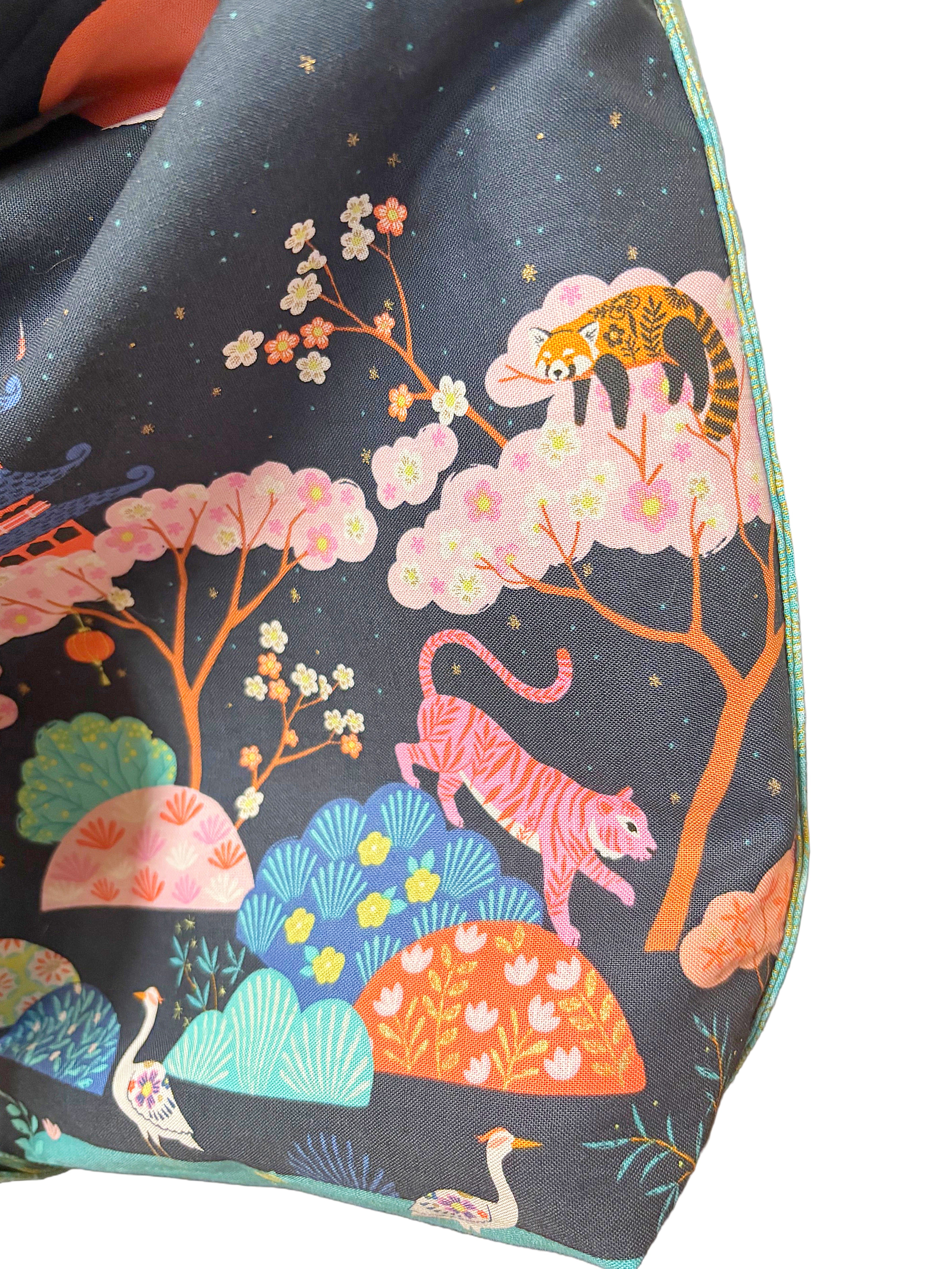 Eastern Inspired Travel Hobo Bag – navy red panda