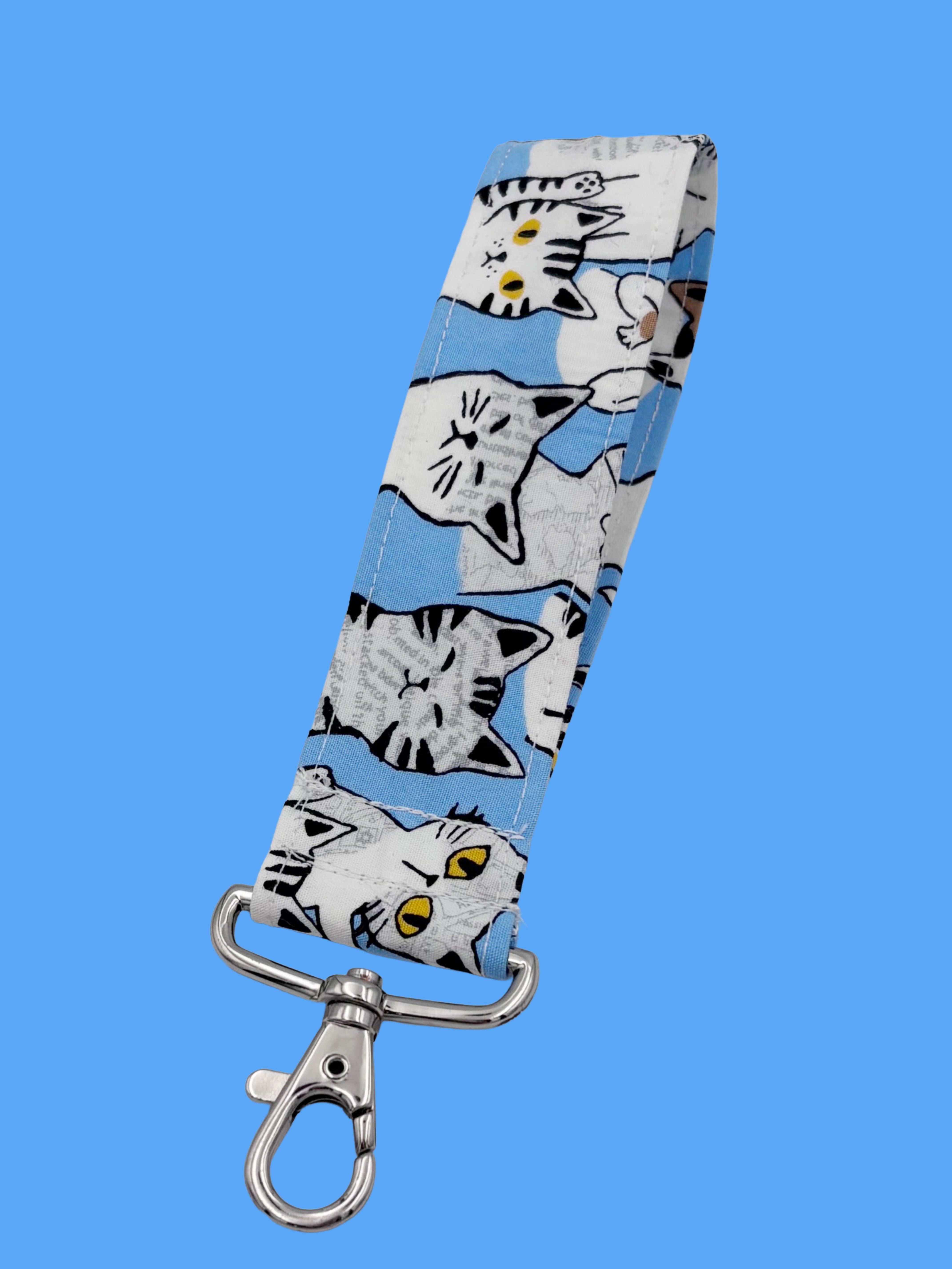 Blue Japanese Cat Keyring Wristlet – Quirky Handmade Gadget Clip
