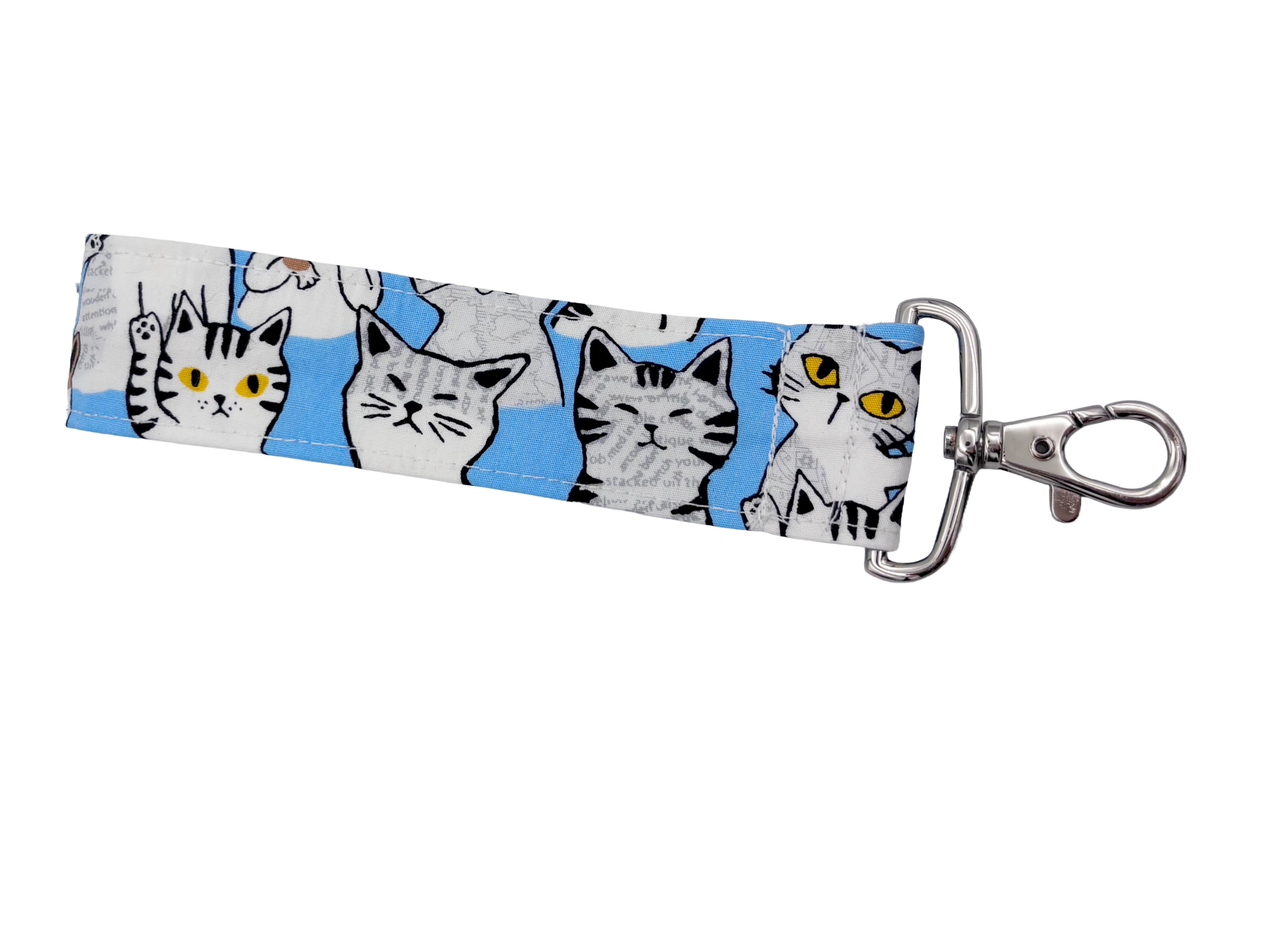 Blue Japanese Cat Keyring Wristlet – Quirky Handmade Gadget Clip