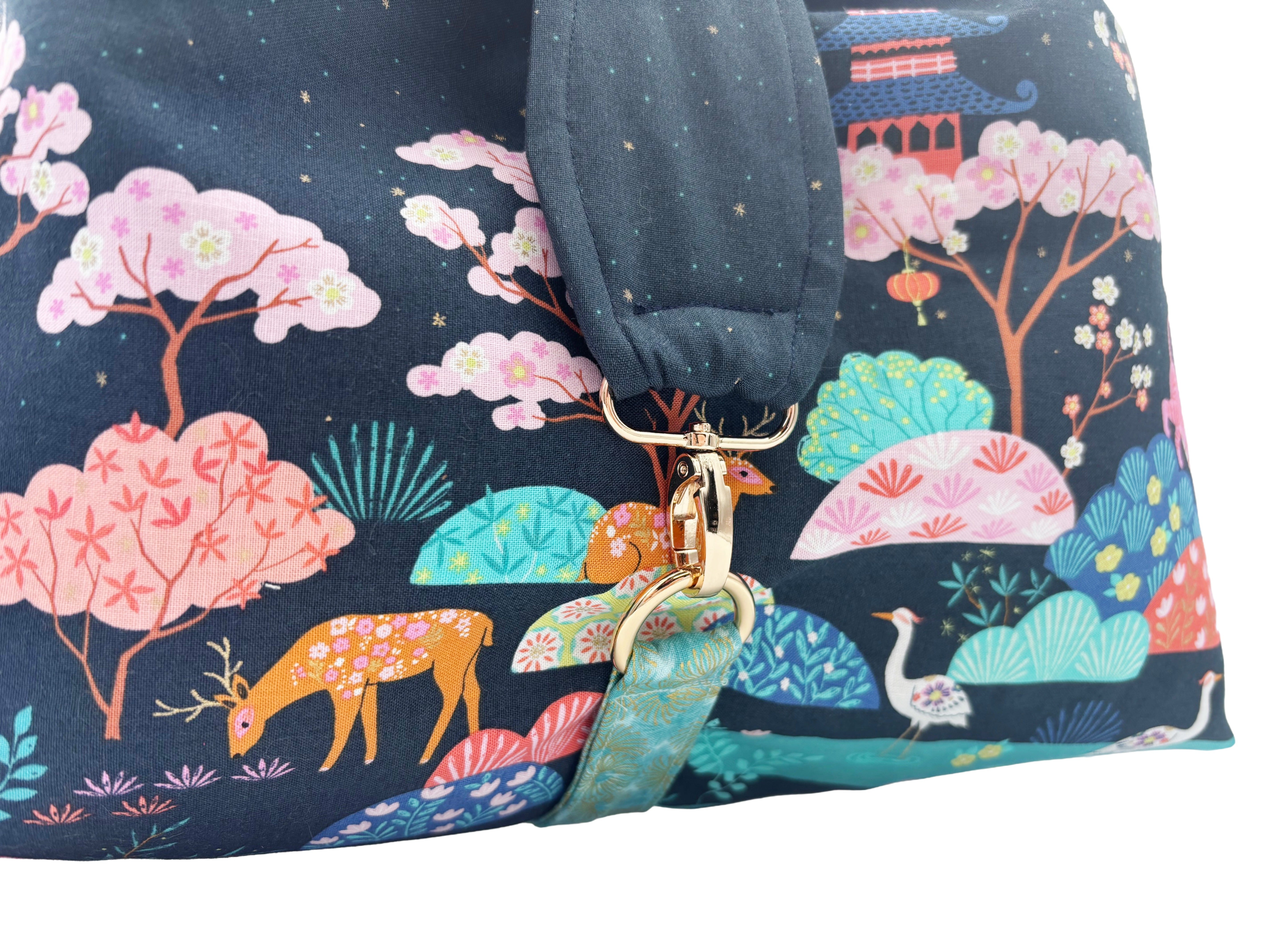 Eastern Inspired Travel Hobo Bag – navy red panda