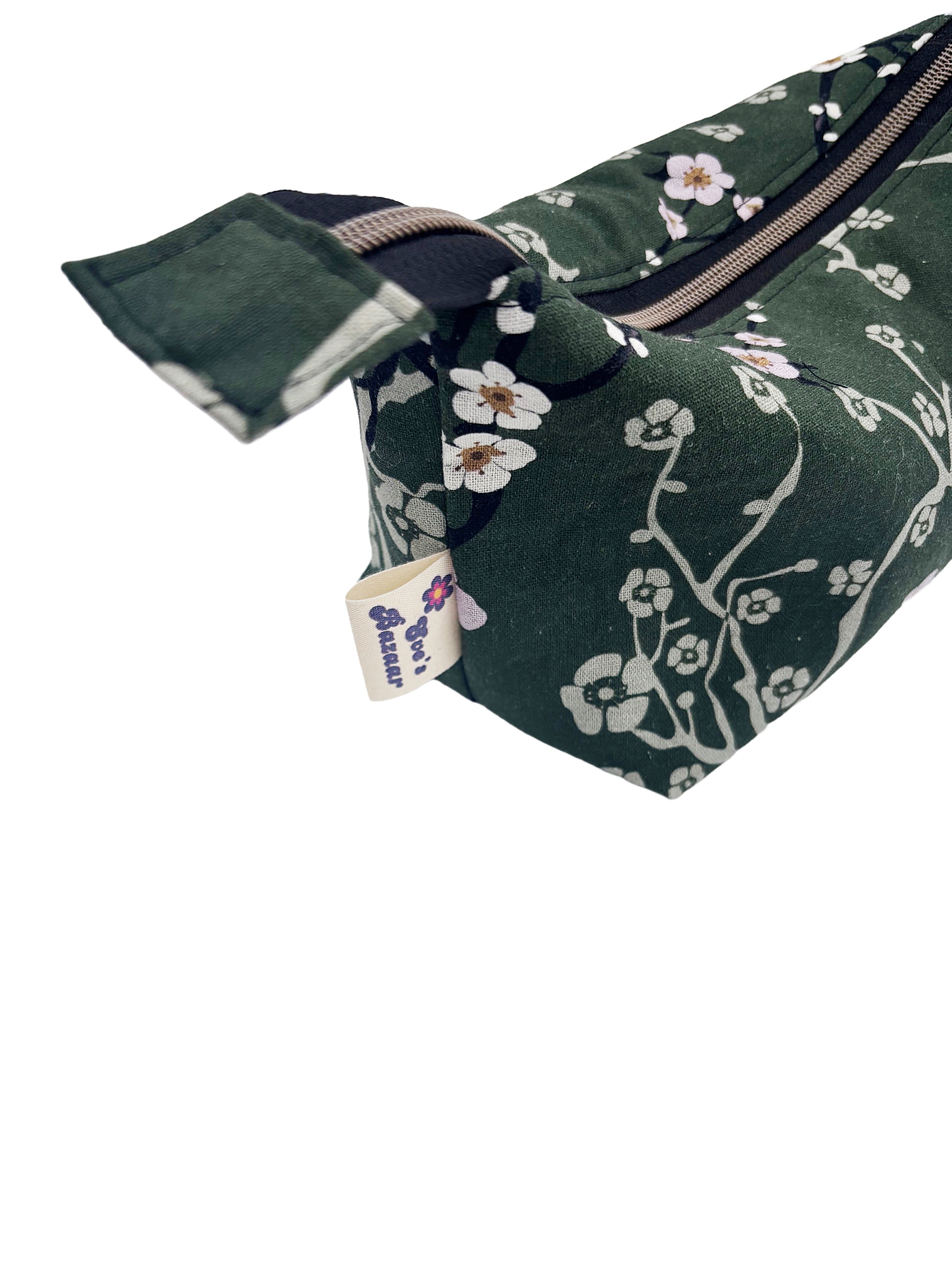 Handmade Green Linen Wash Bag – Satin Lined Cosmetic Pouch – Eastern Escape Collection