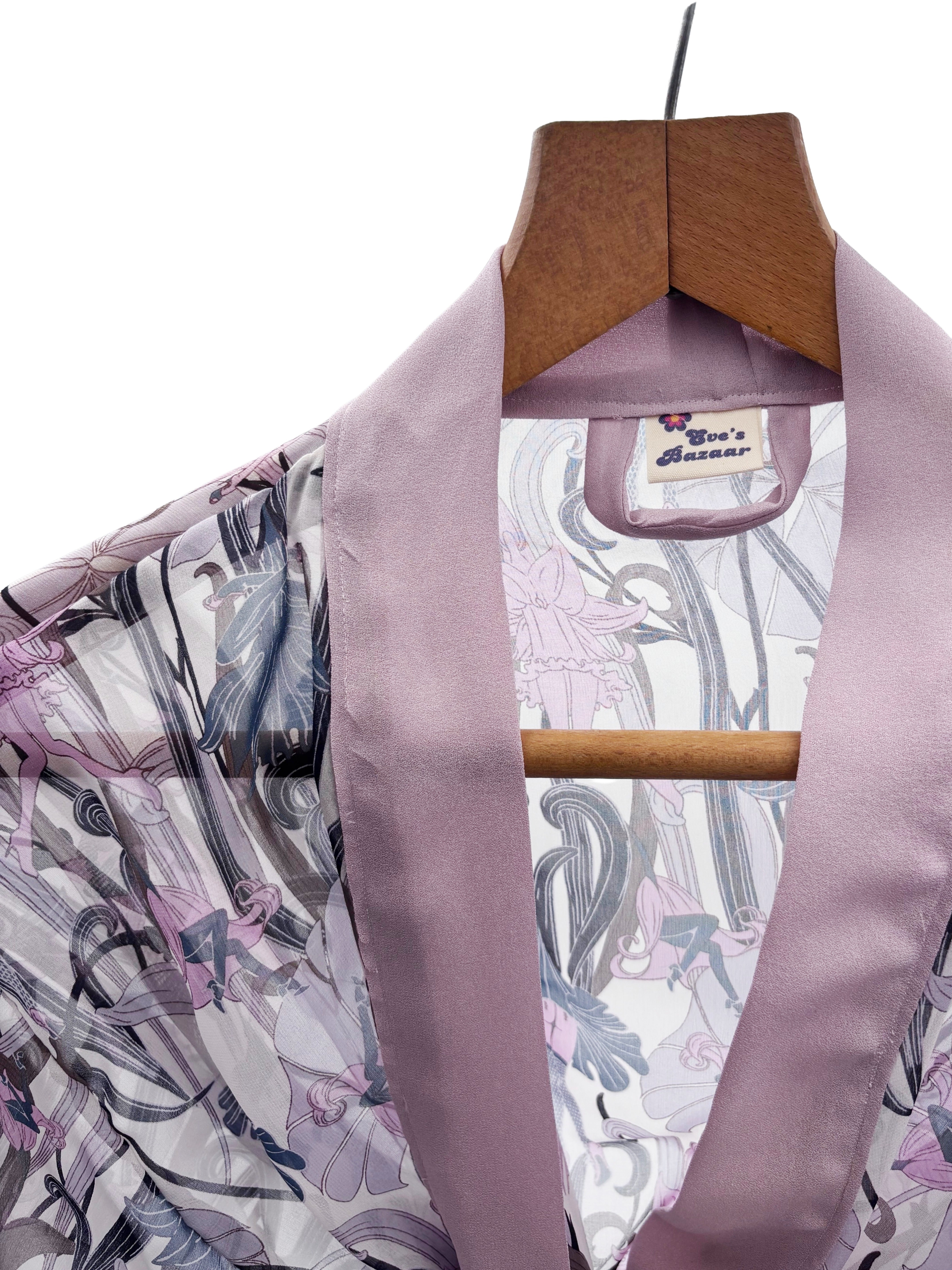 Luxury 100% Silk Floral Kimono Robe – Romantic Bedroom Dressing Gown
