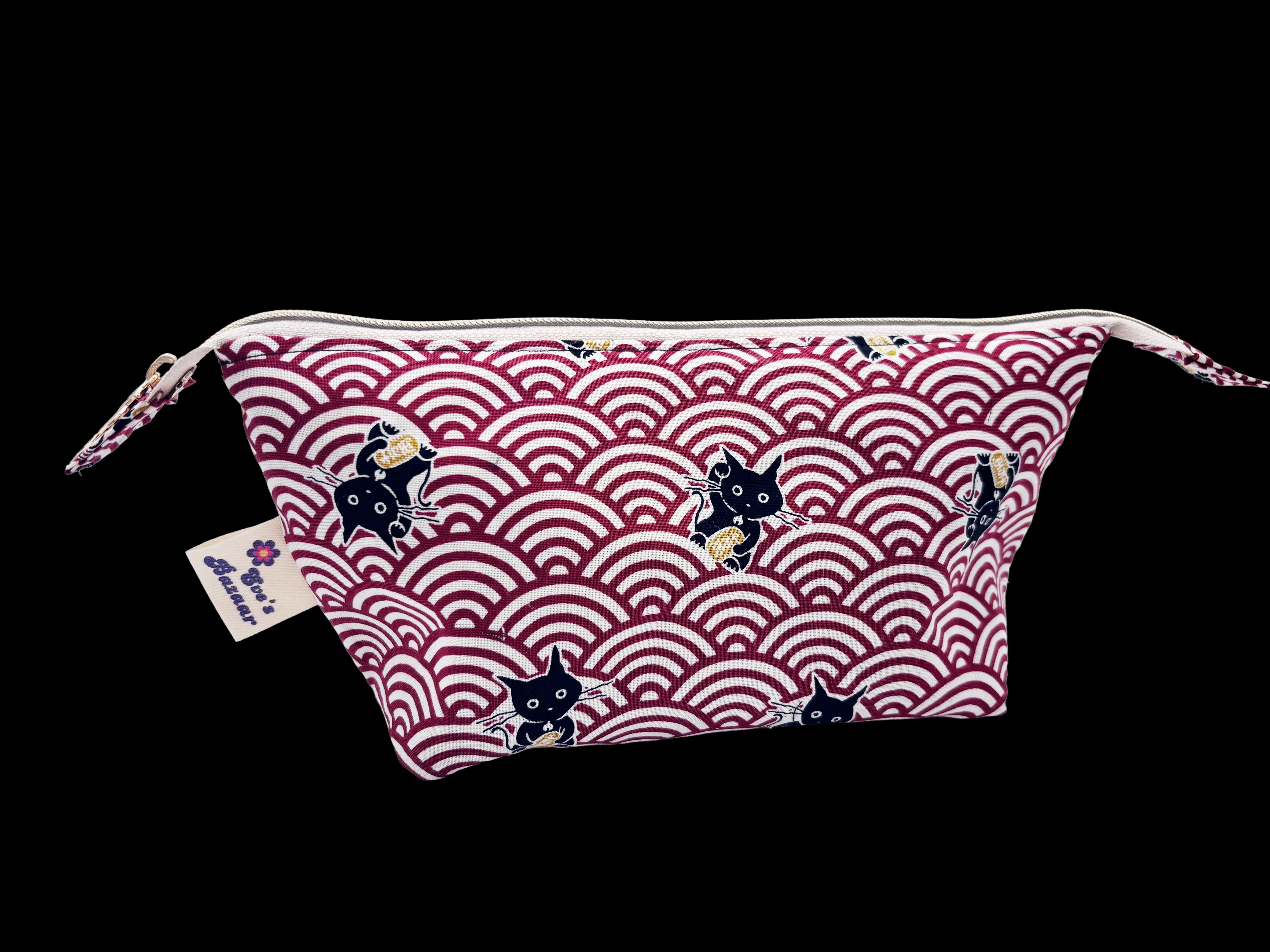 Japanese Lucky Cat Wash Bag – Red Cotton Maneki Neko Cosmetic & Travel Bag