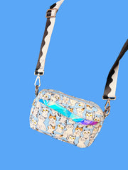 Japanese Cat Crossbody Bag – Handmade Multi Pocket Fabric Shoulder Bag Blue