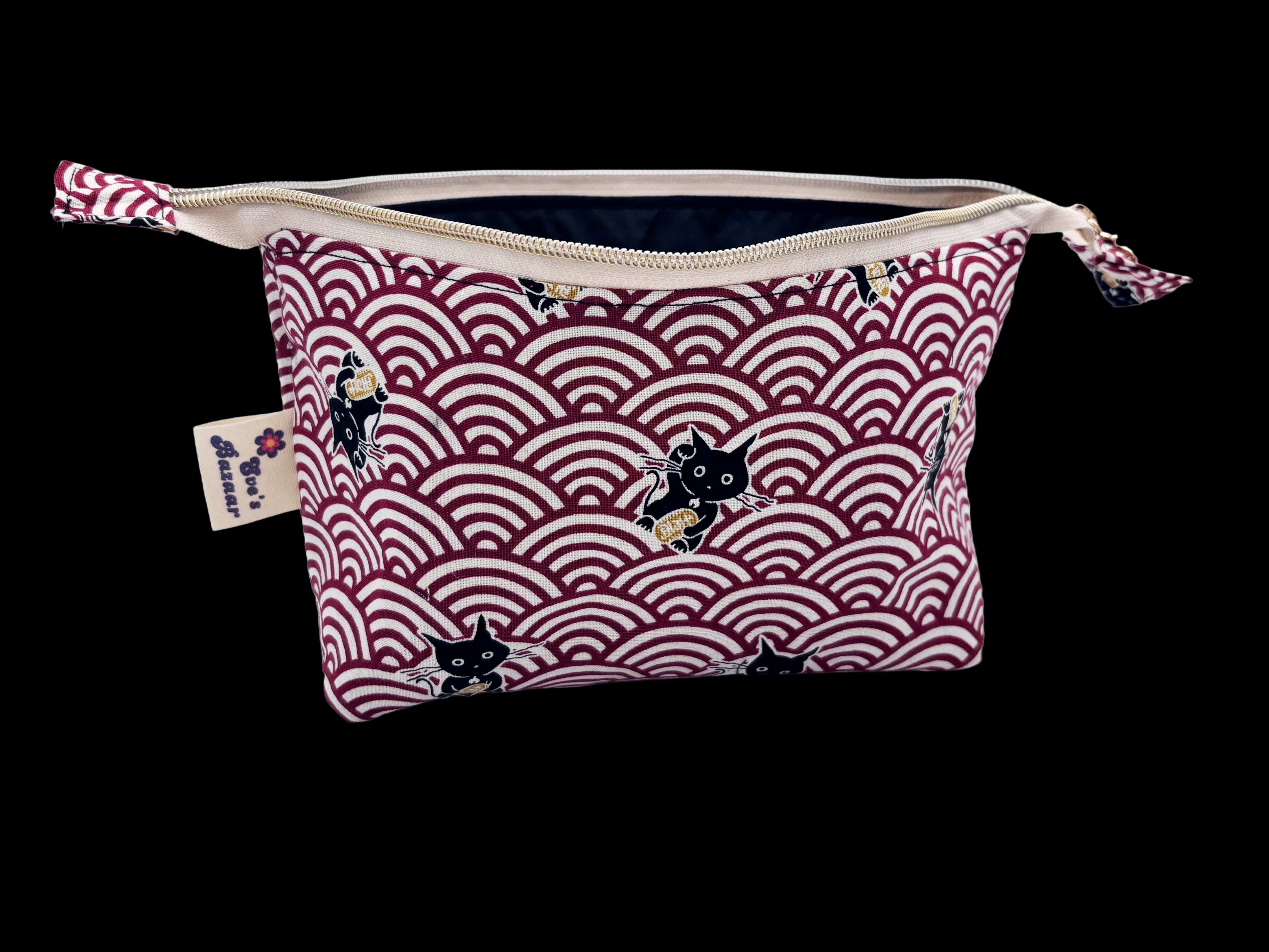 Japanese Lucky Cat Wash Bag – Red Cotton Maneki Neko Cosmetic & Travel Bag