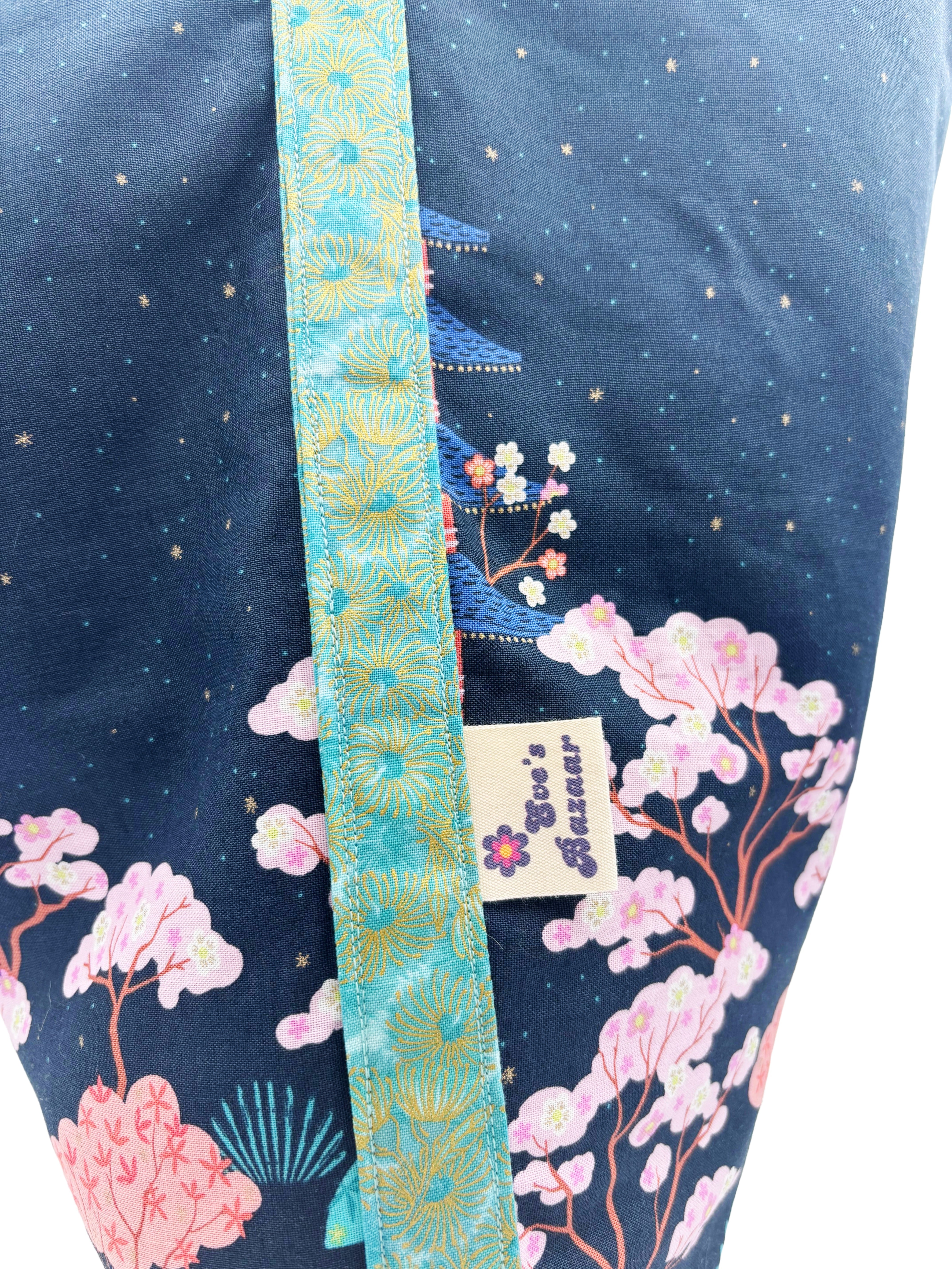 Eastern Inspired Travel Hobo Bag – navy red panda