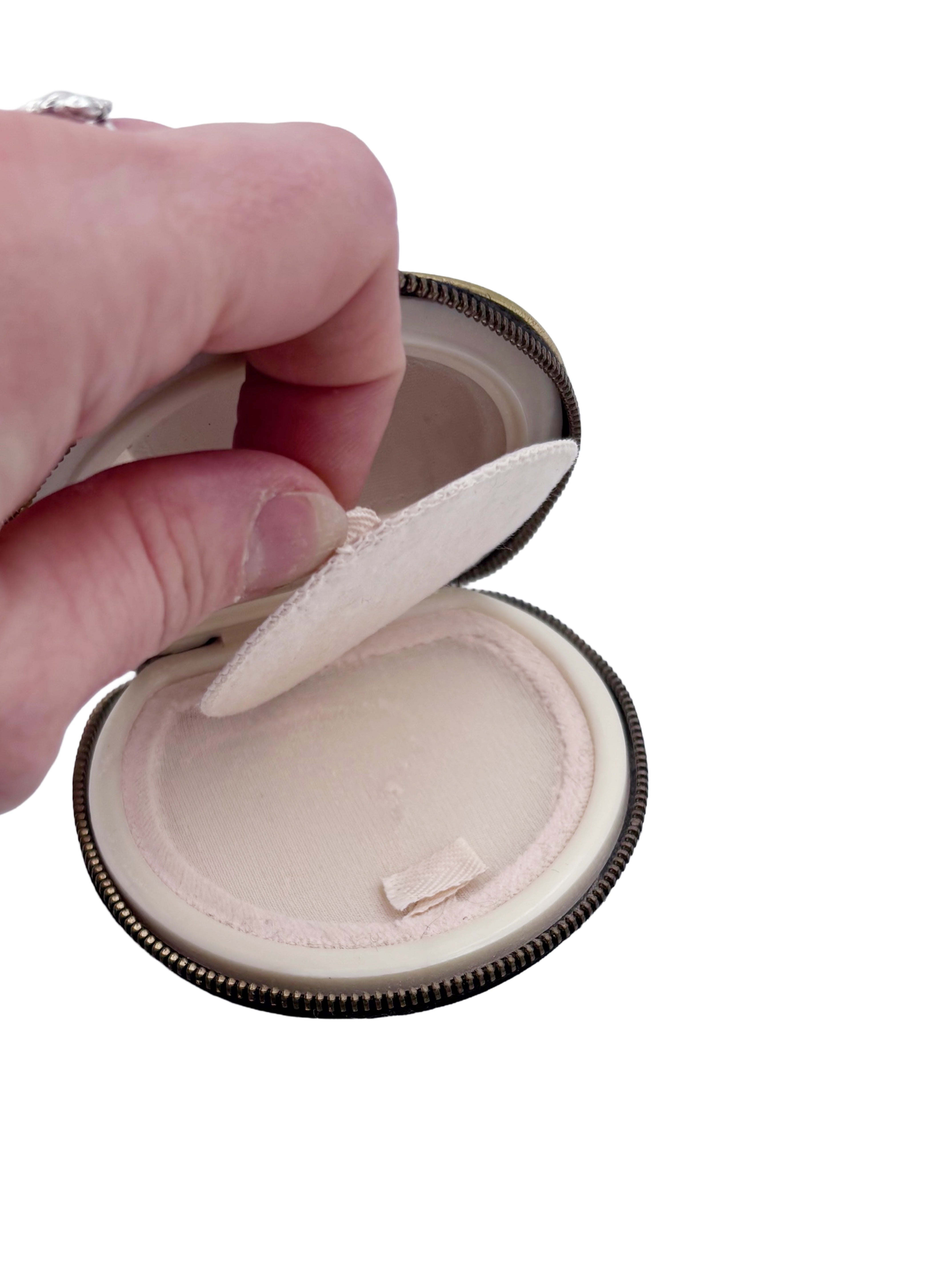 Vintage 1950s Embroidered Powder Compact – Floral Needlepoint Vanity Case