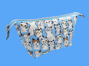 Japanese Cat Cosmetics Bag – Handmade Quirky Makeup Pouch with Star Zip Blue
