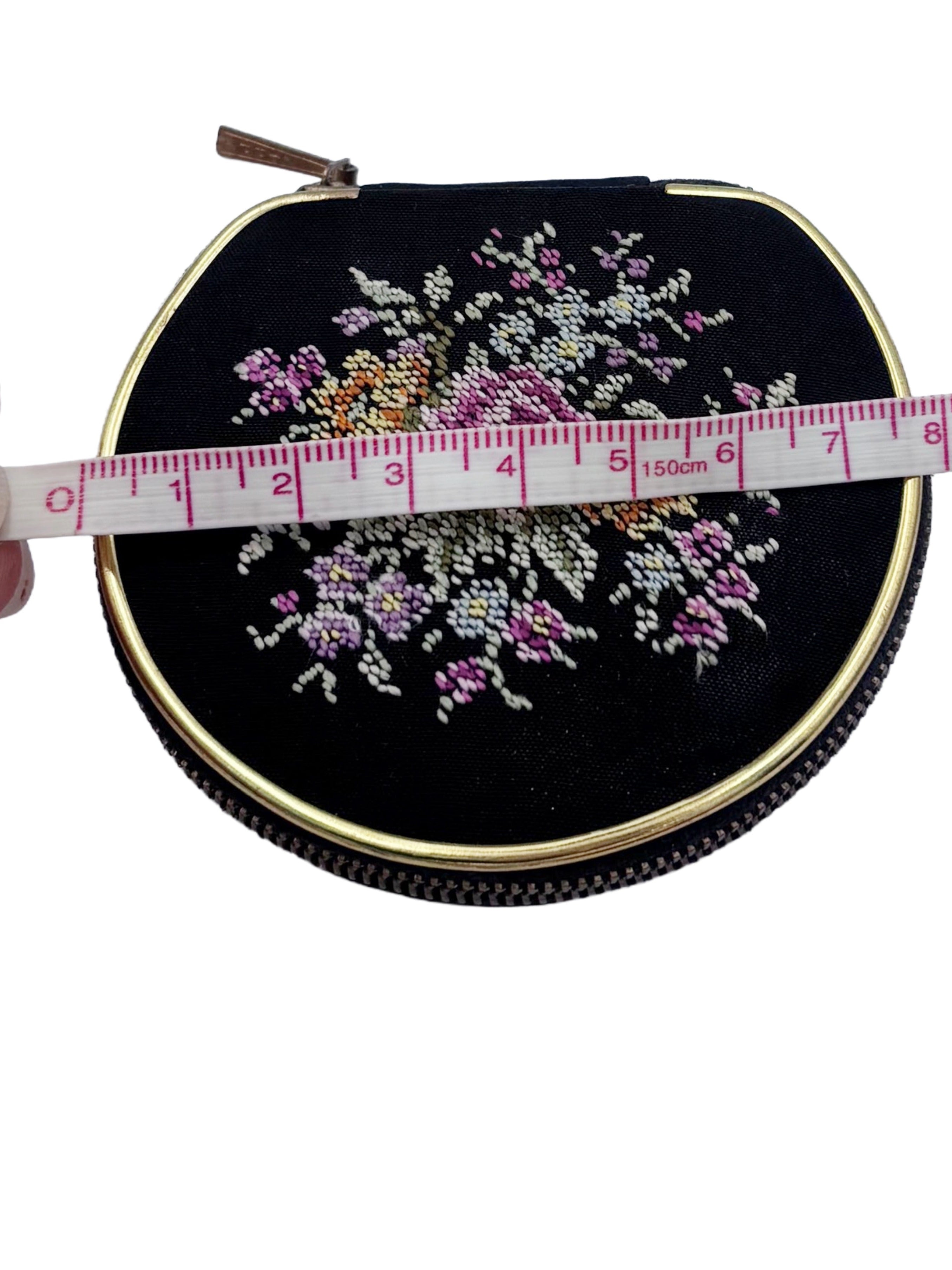 Vintage 1950s Embroidered Powder Compact – Floral Needlepoint Vanity Case