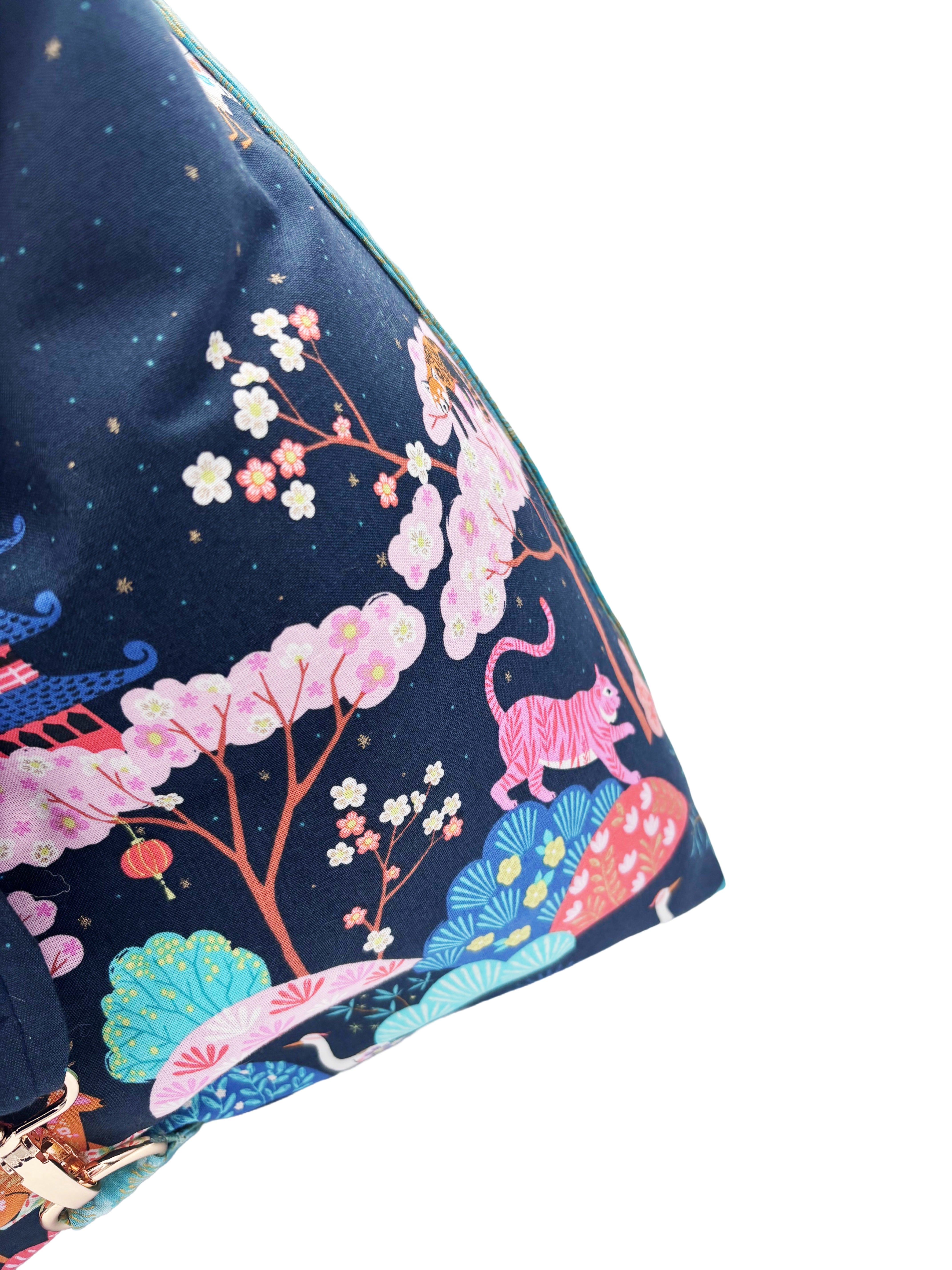 Eastern Inspired Travel Hobo Bag – navy red panda