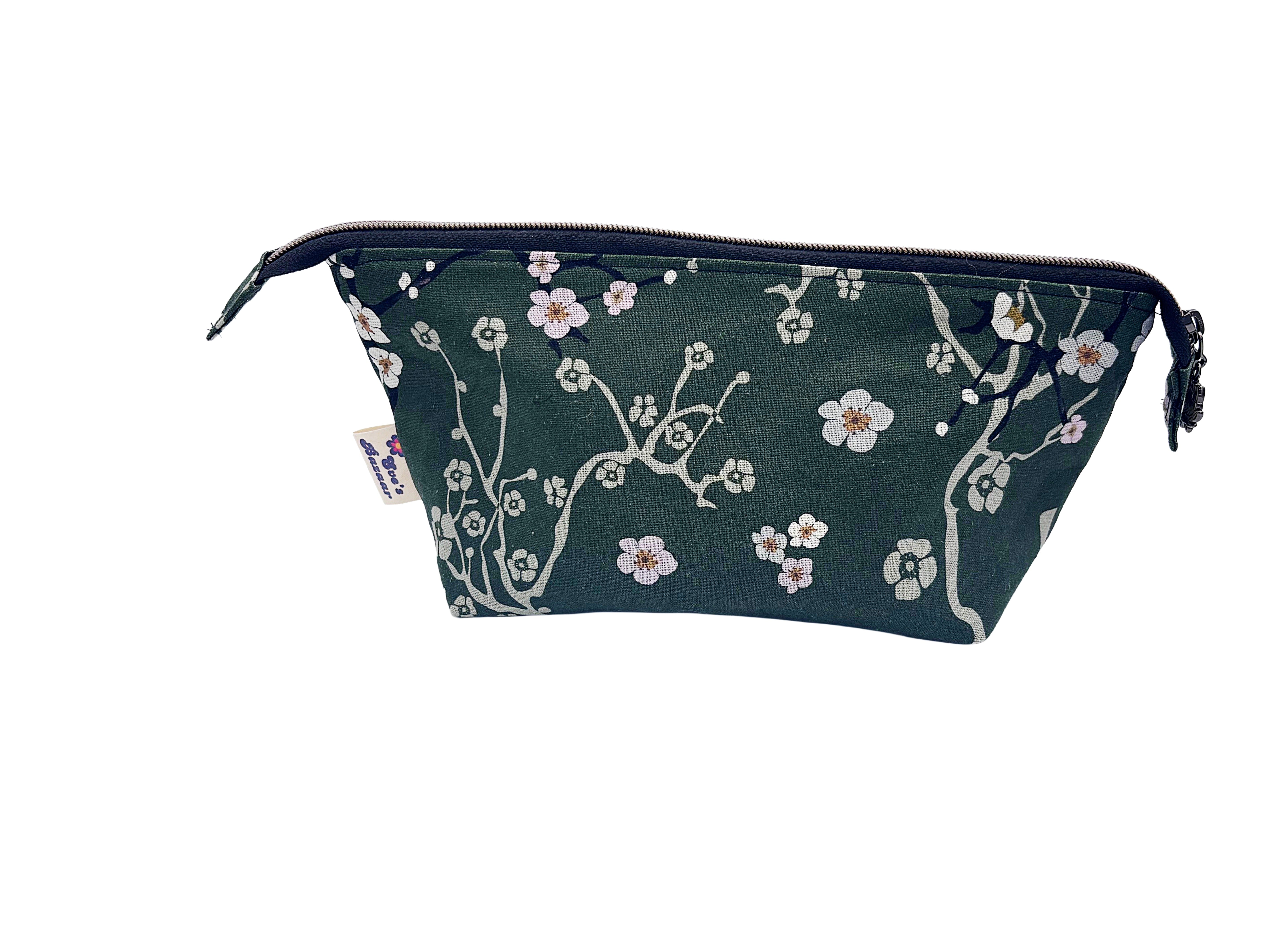 Handmade Green Linen Wash Bag – Satin Lined Cosmetic Pouch – Eastern Escape Collection