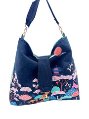 Eastern Inspired Travel Hobo Bag – navy red panda