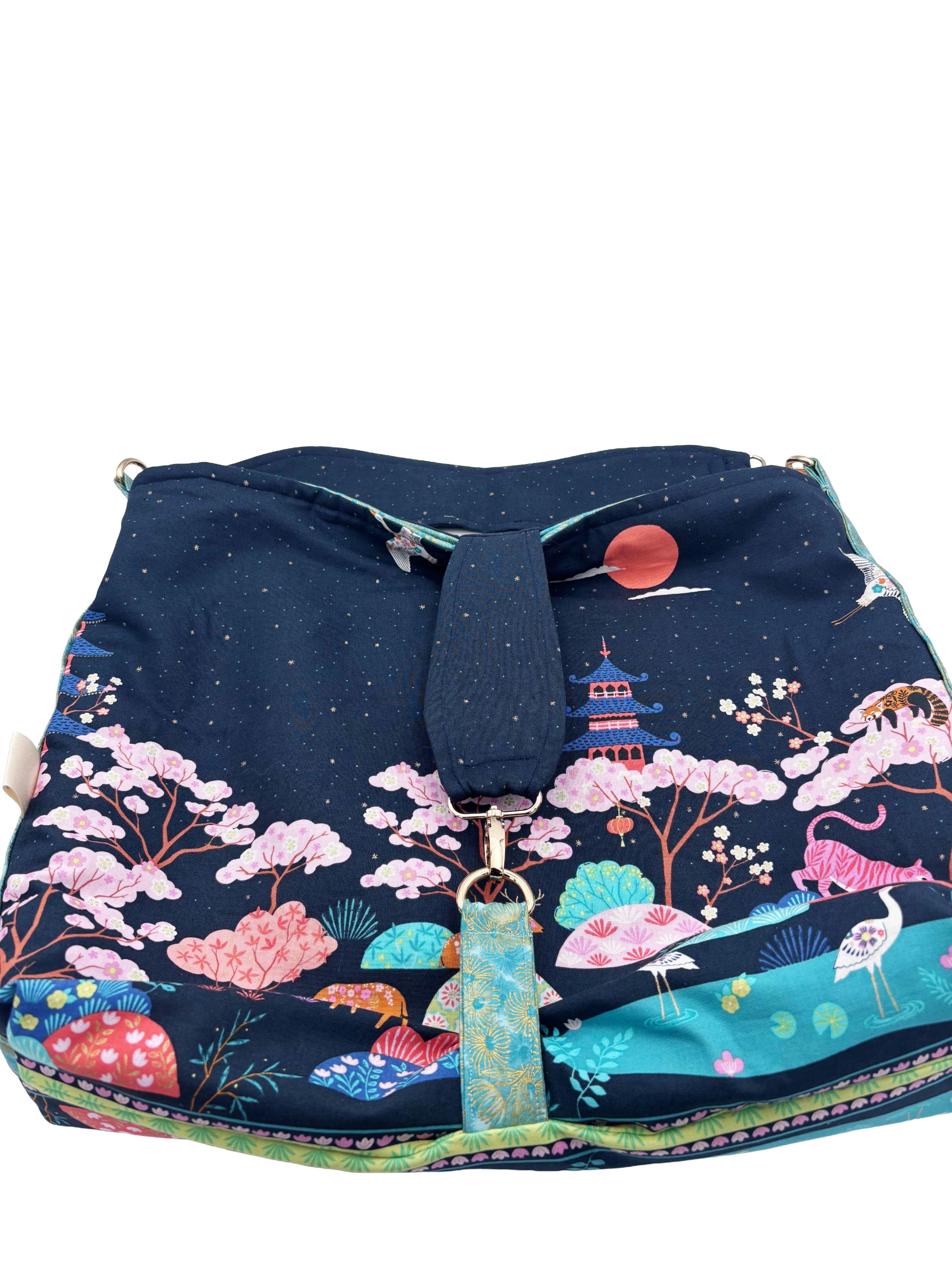Eastern Inspired Travel Hobo Bag – navy red panda