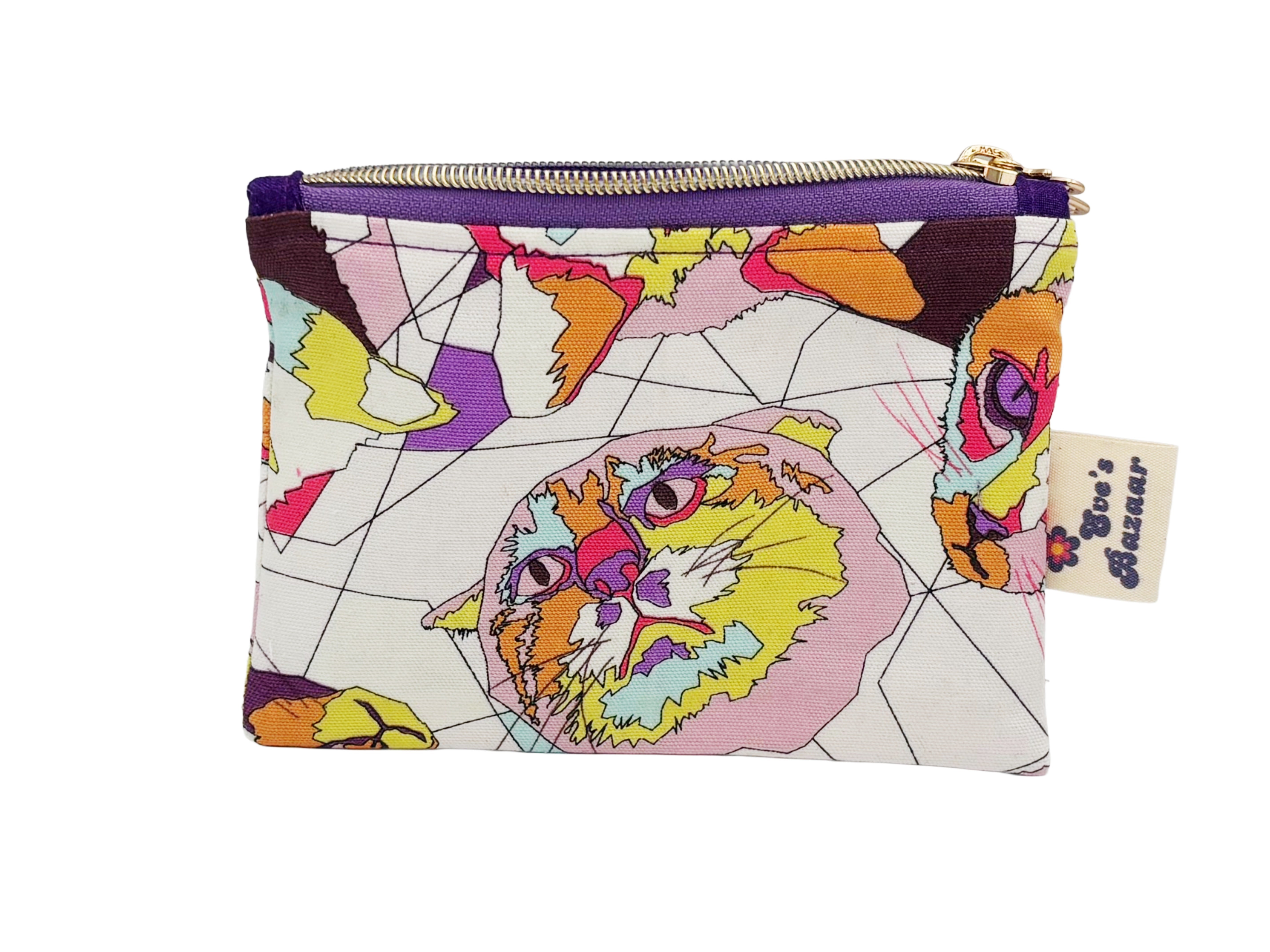 Pop Art Cat Zip Pouch – Small Handmade Pouch