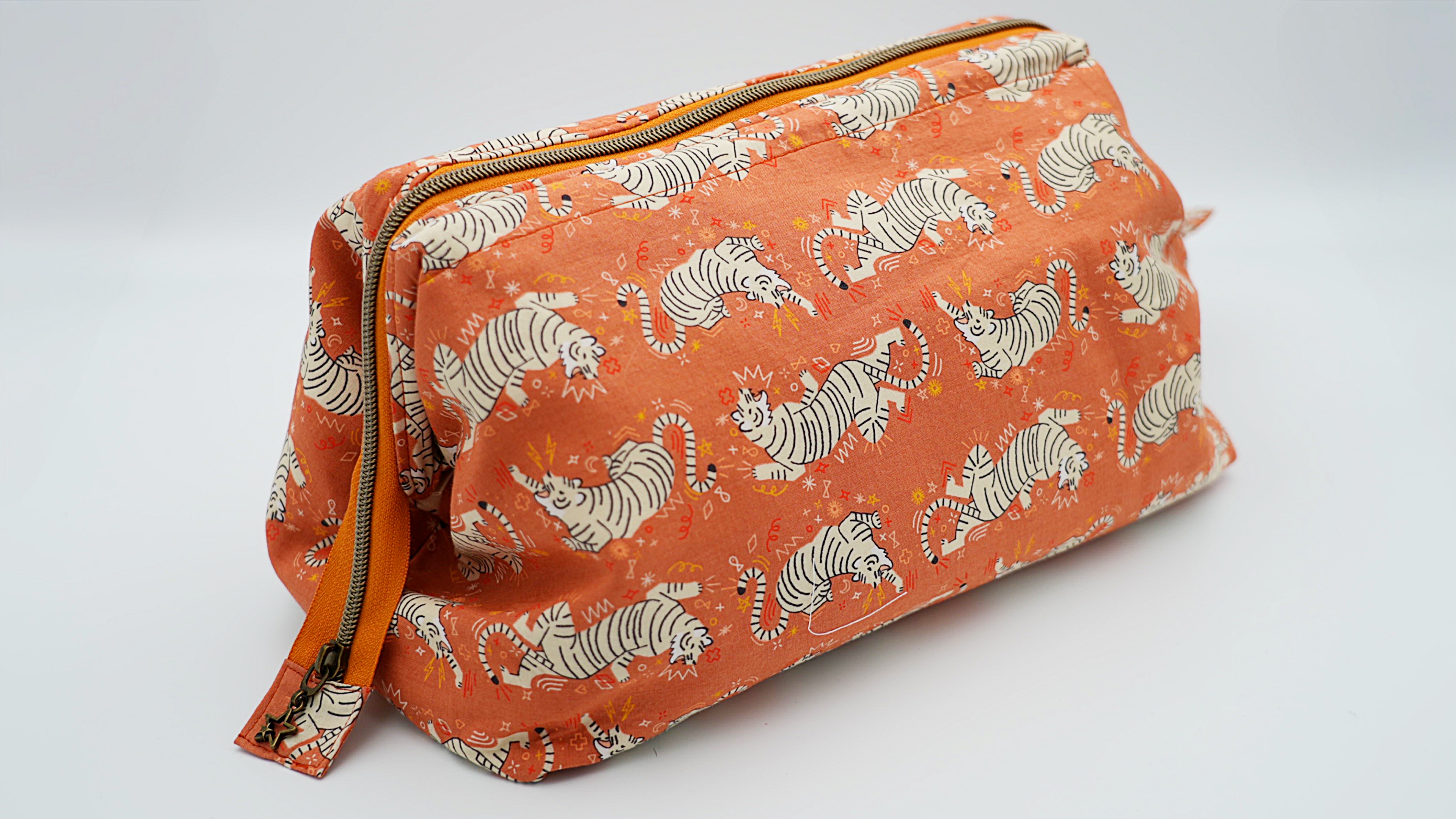 Large Tiger Print Wash Bag orange