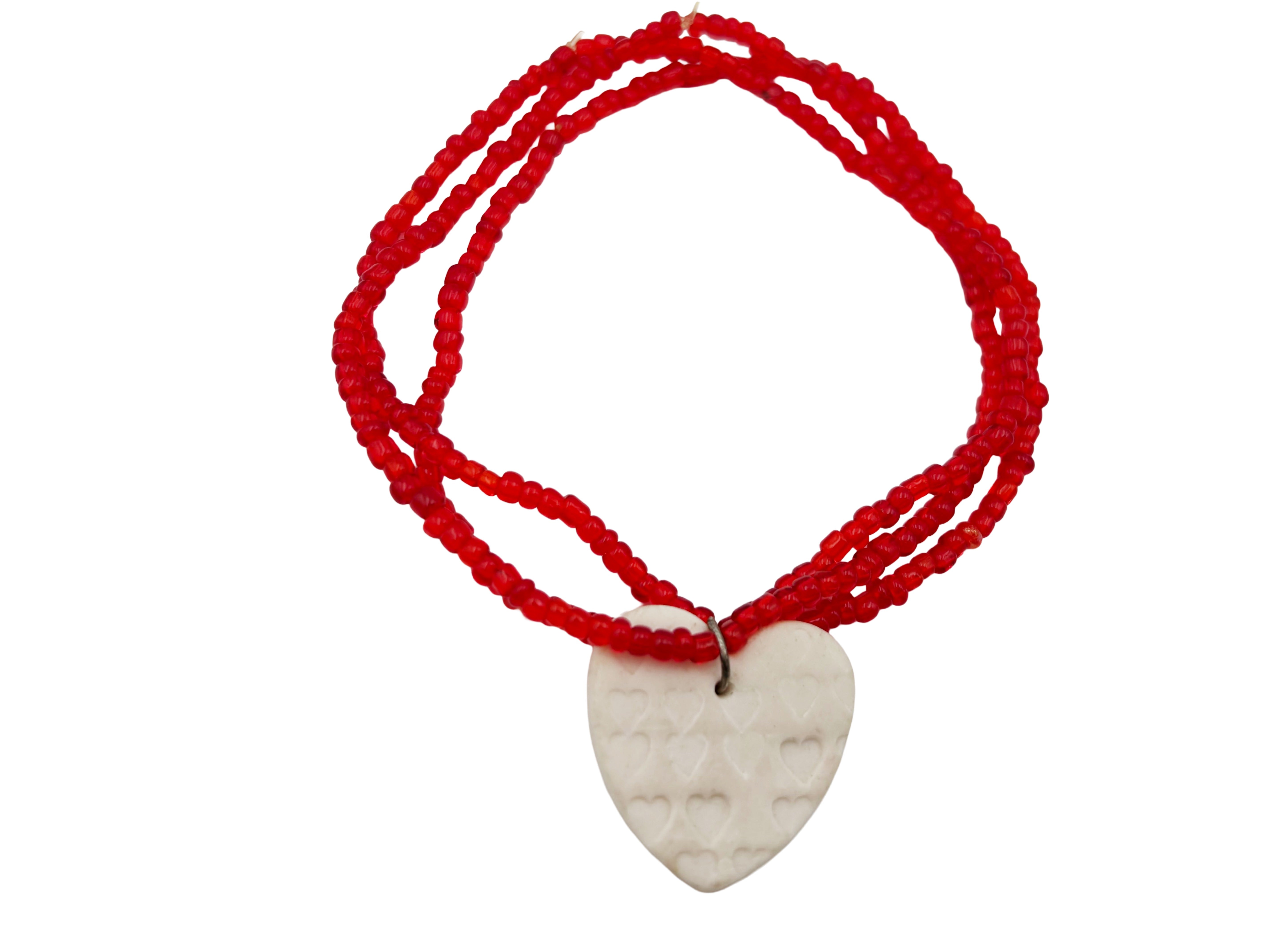 Red Glass Bead Bracelet with Porcelain Heart Charm – Valentine’s Collection