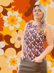 Retro Cat Print Shift Dress with Pockets