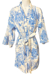 Cotton Dressing Gown | Blue & White Jungle Print