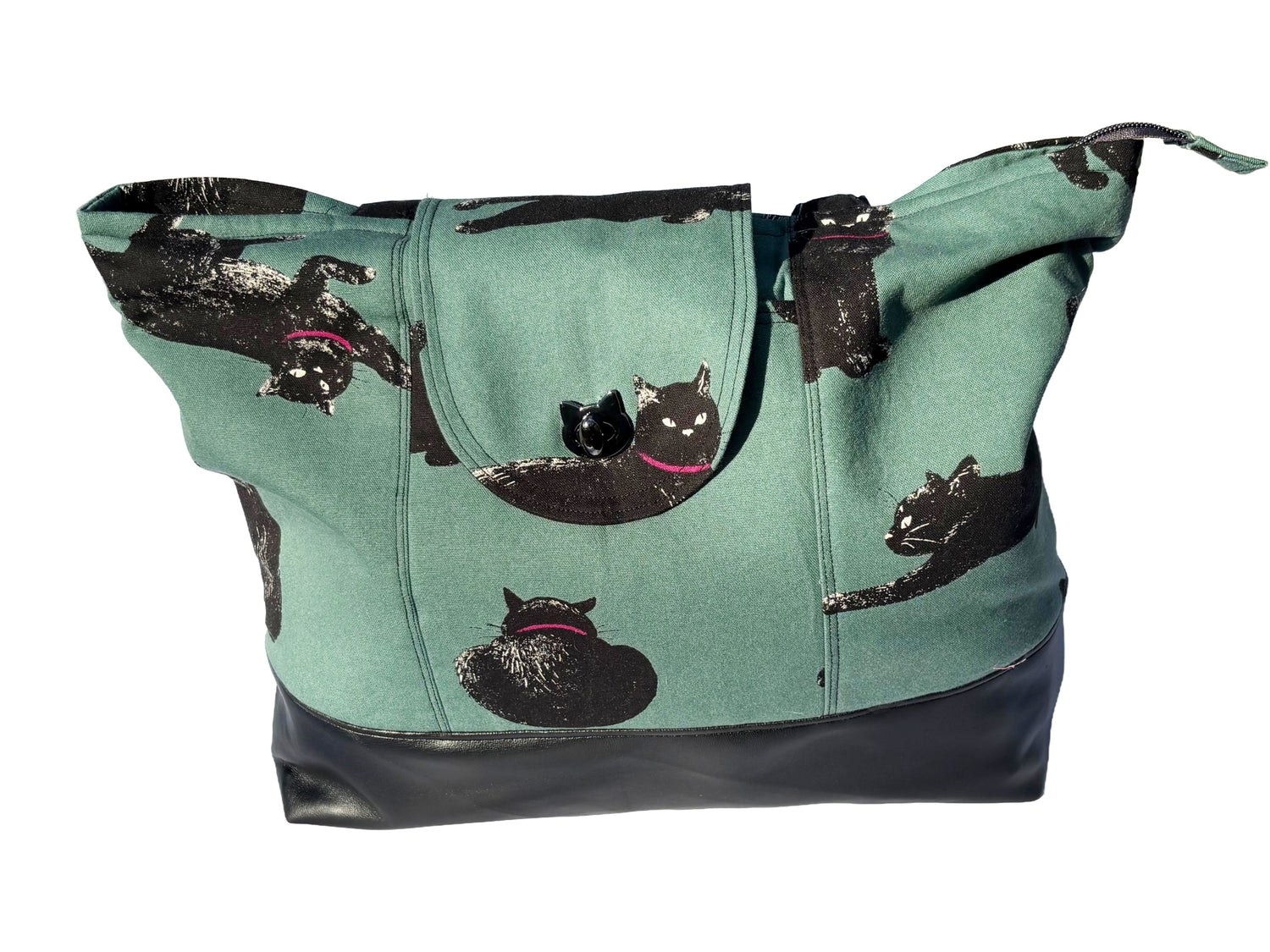 Handmade Cat Print Zip-Up • Large Tote with Pockets