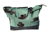 Handmade Cat Print Zip-Up • Large Tote with Pockets