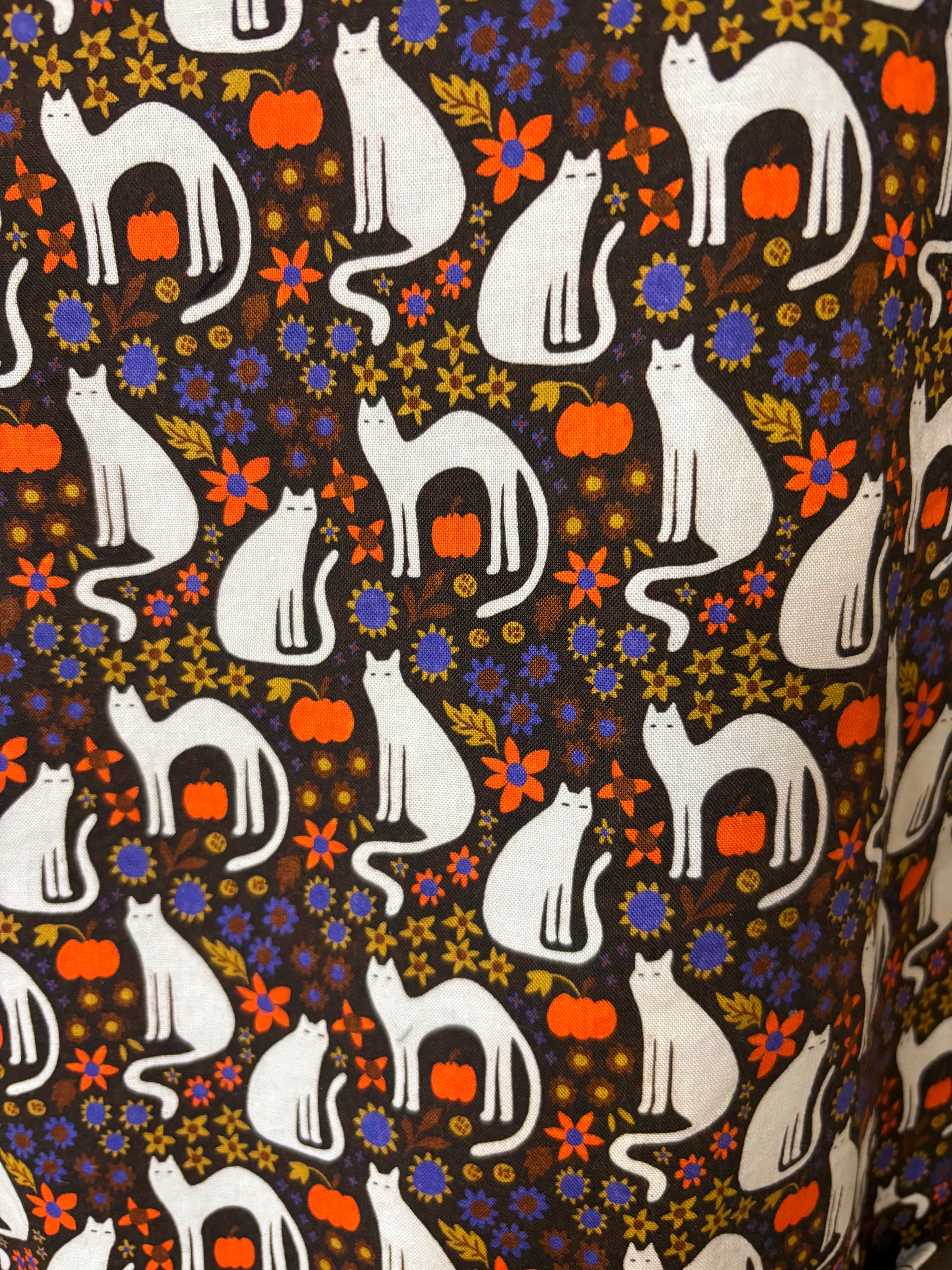 Retro Cat Print Shift Dress with Pockets