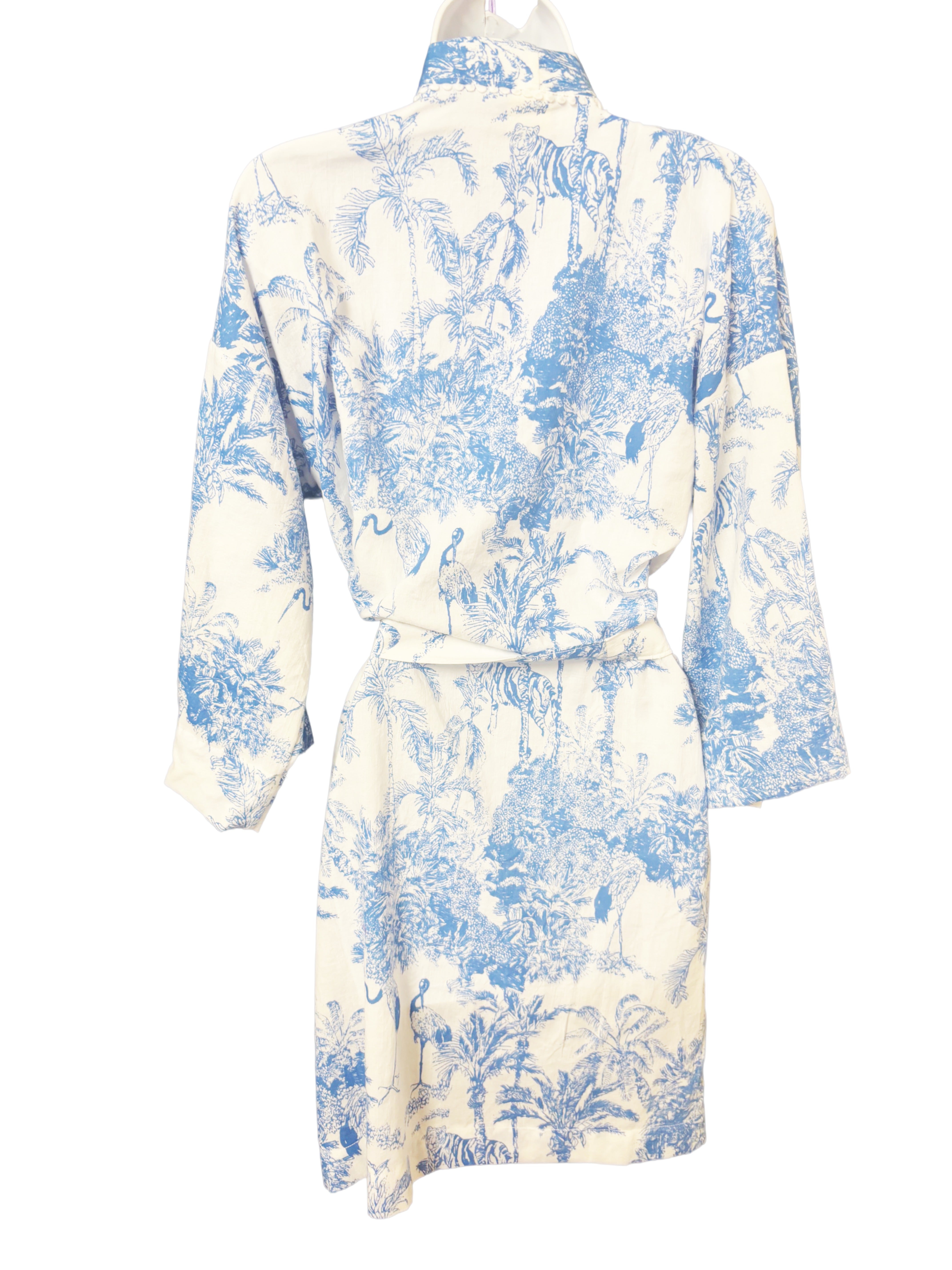 Cotton Dressing Gown | Blue & White Jungle Print