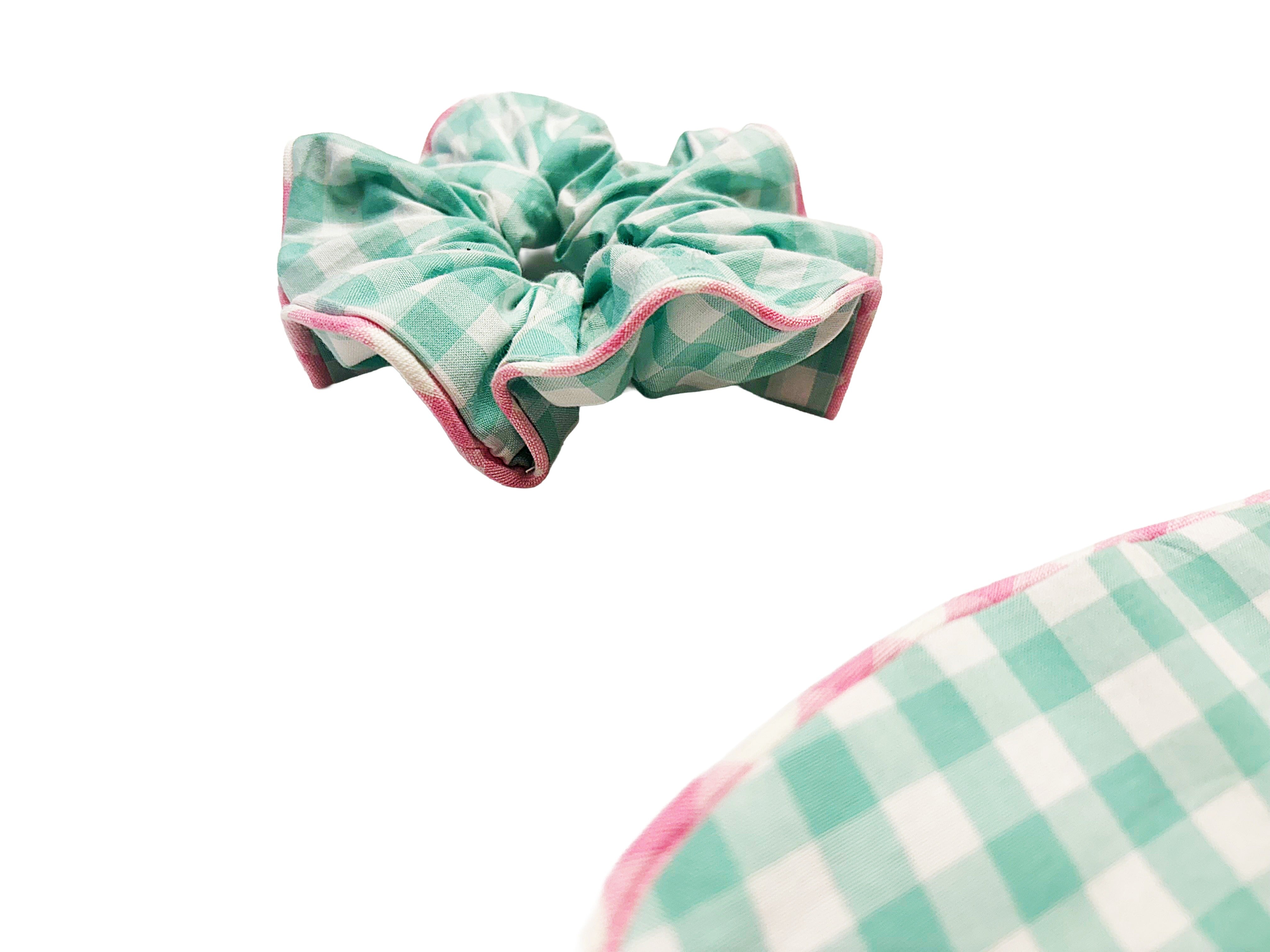 Mint Green & Pink Gingham Lavender Eye Mask and Scrunchie Gift Set