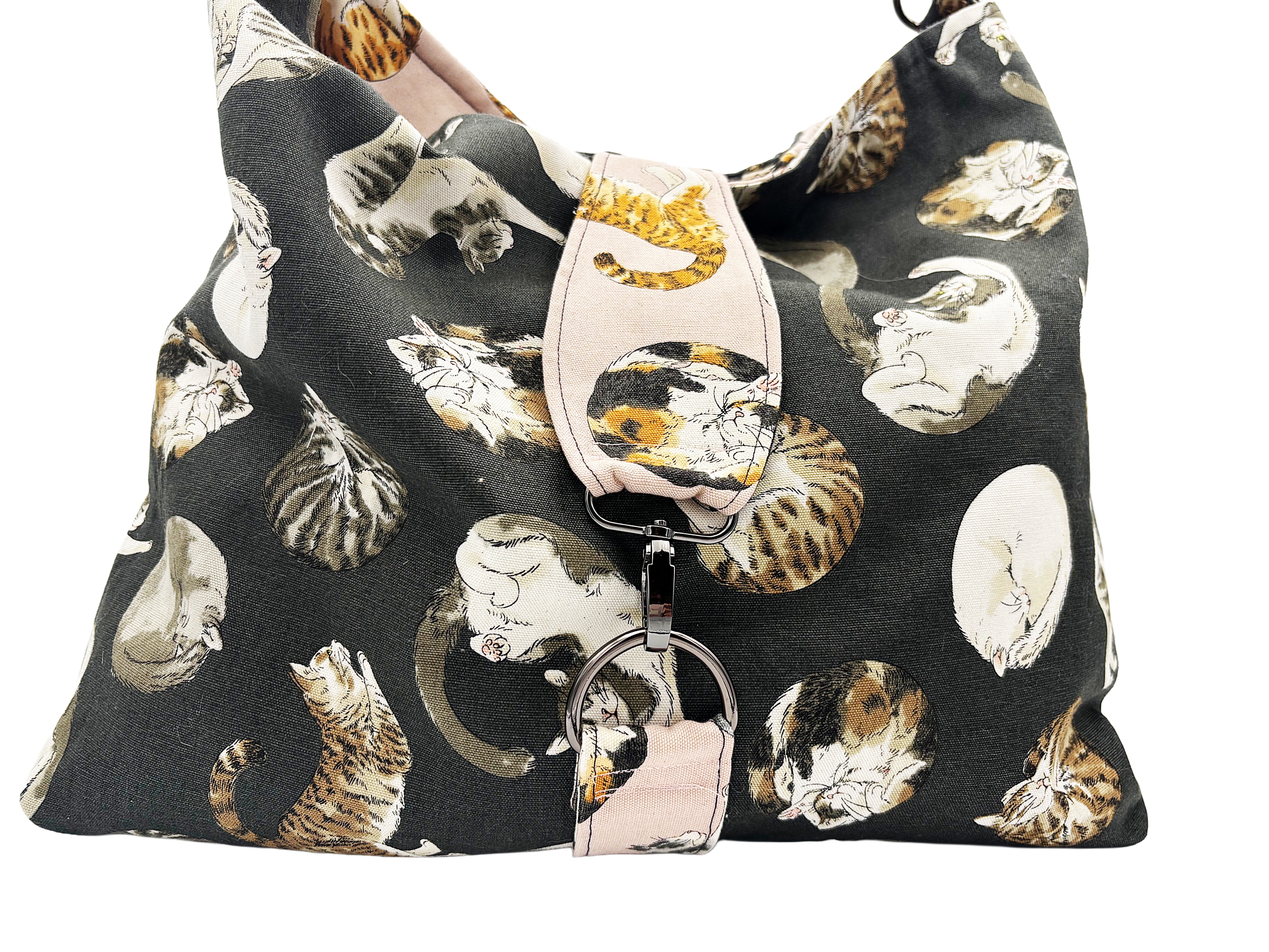 Handmade Reversible cat Bag | Slouchy Cotton Shoulder Bag