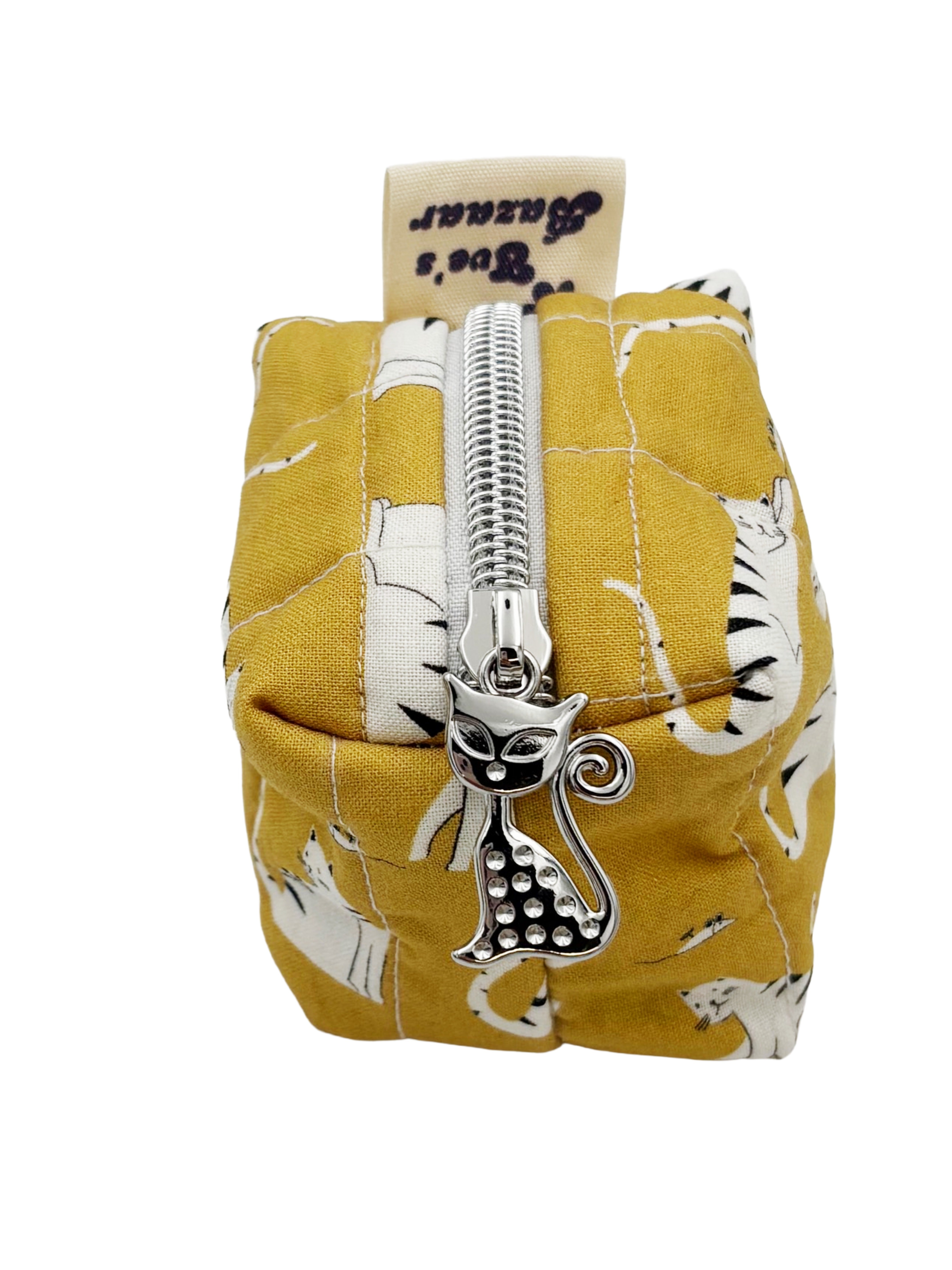 Quilted box pouch mustard tabby cat