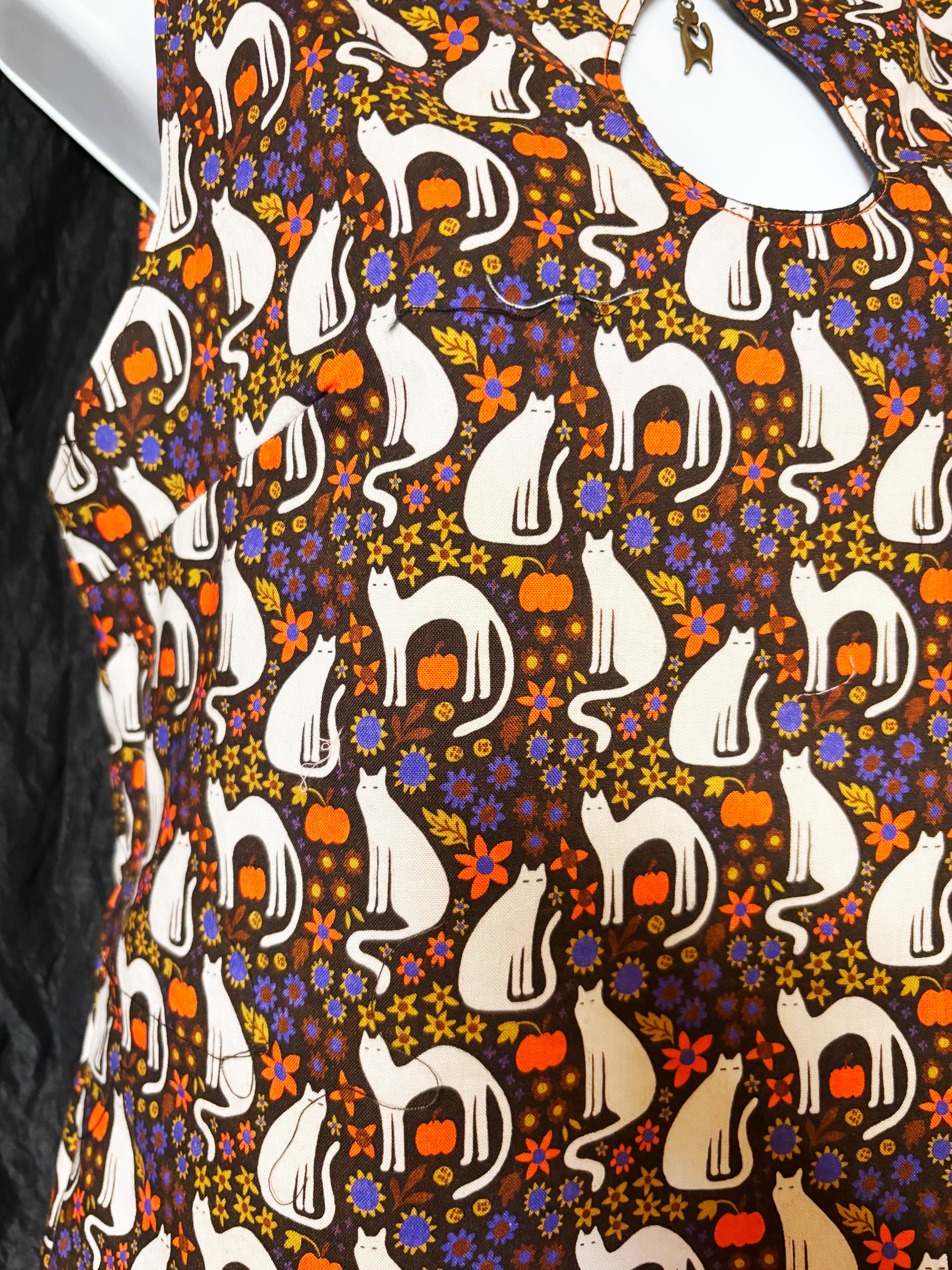 Retro Cat Print Shift Dress with Pockets