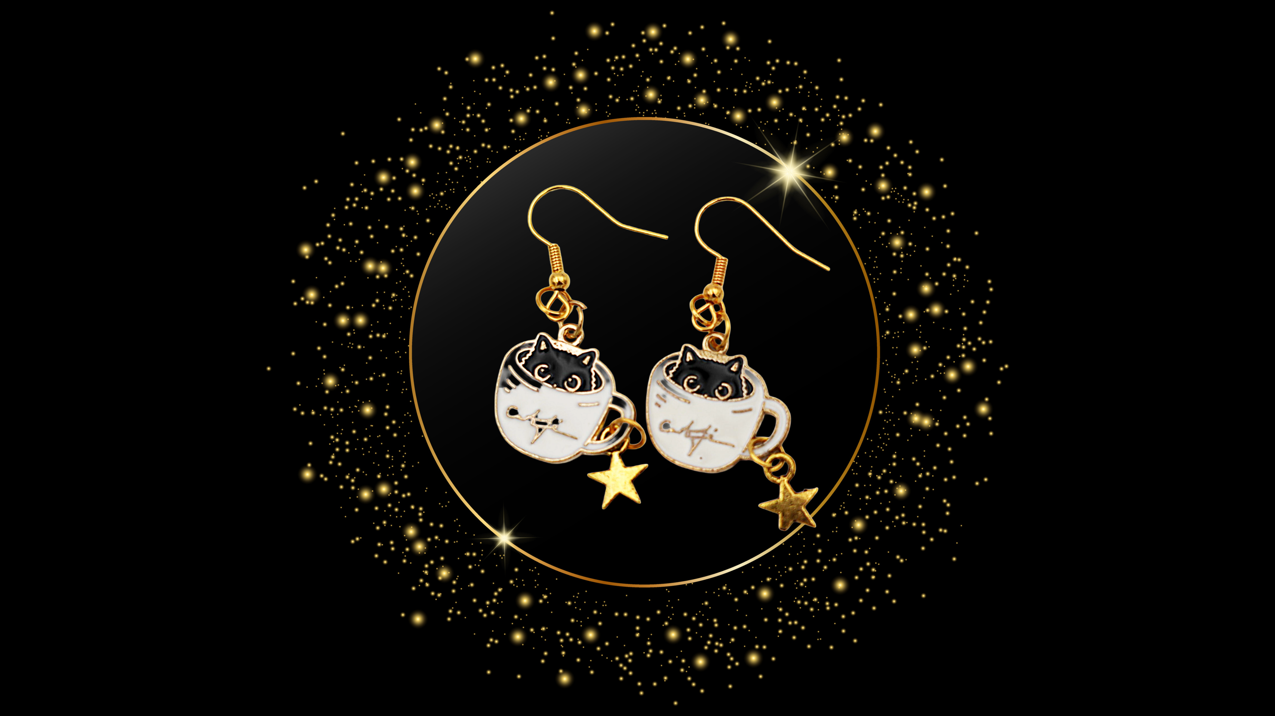 Magical Catpuchino Earrings black cat