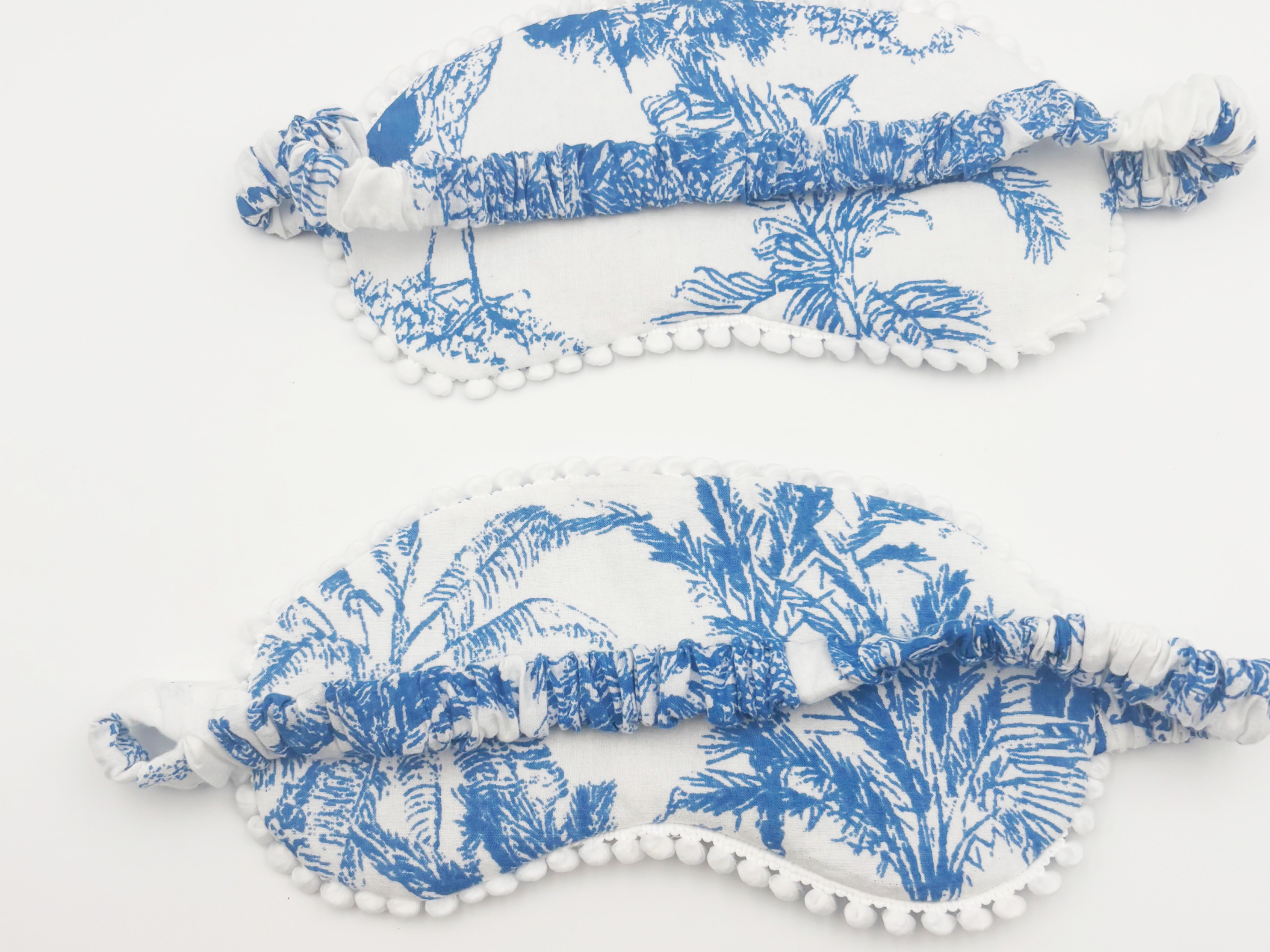 Handmade Lavender  Blue and White Block Print Cotton Eye Sleep Mask