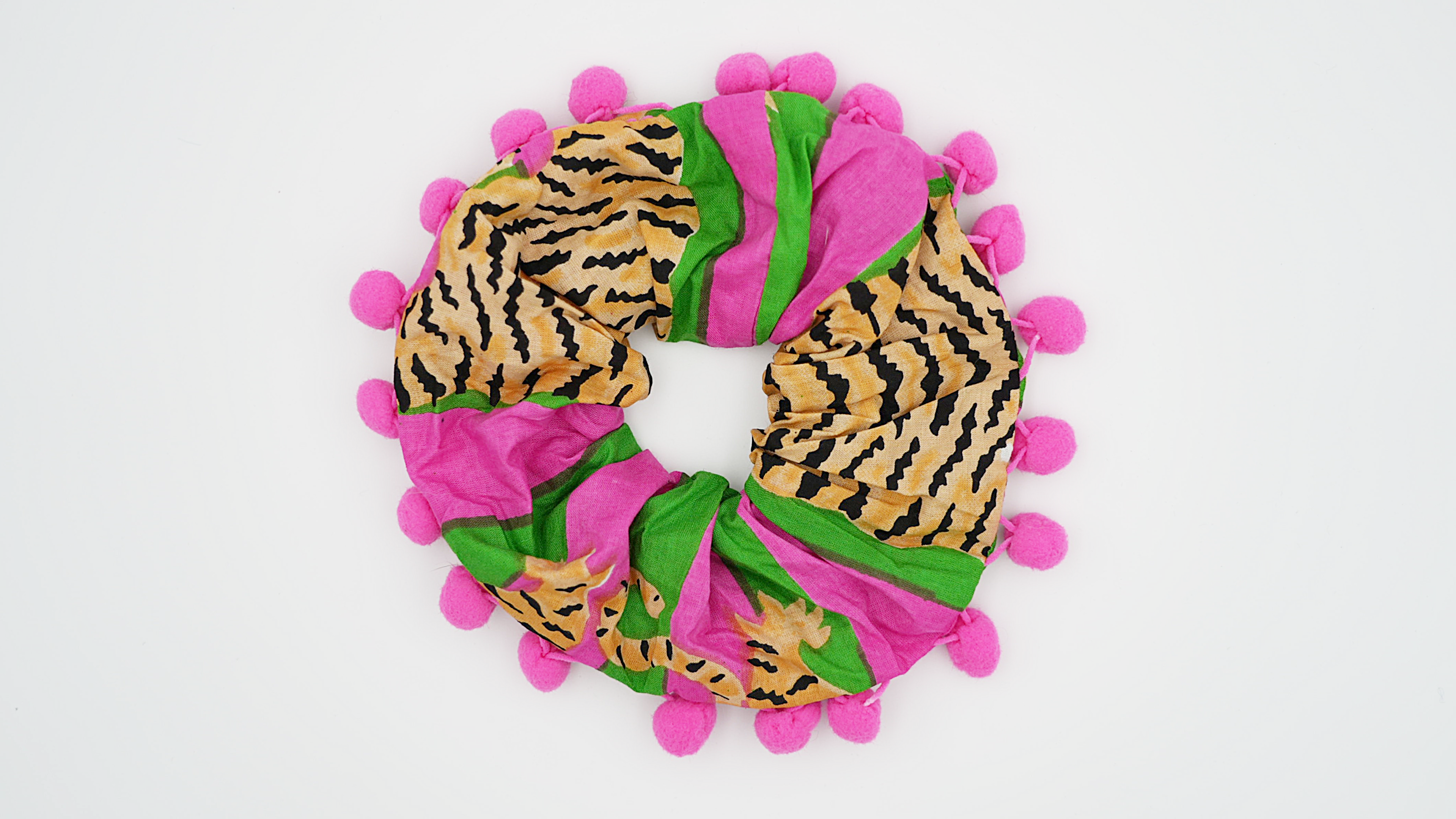 Hot Pink & Green Tiger Scrunchie