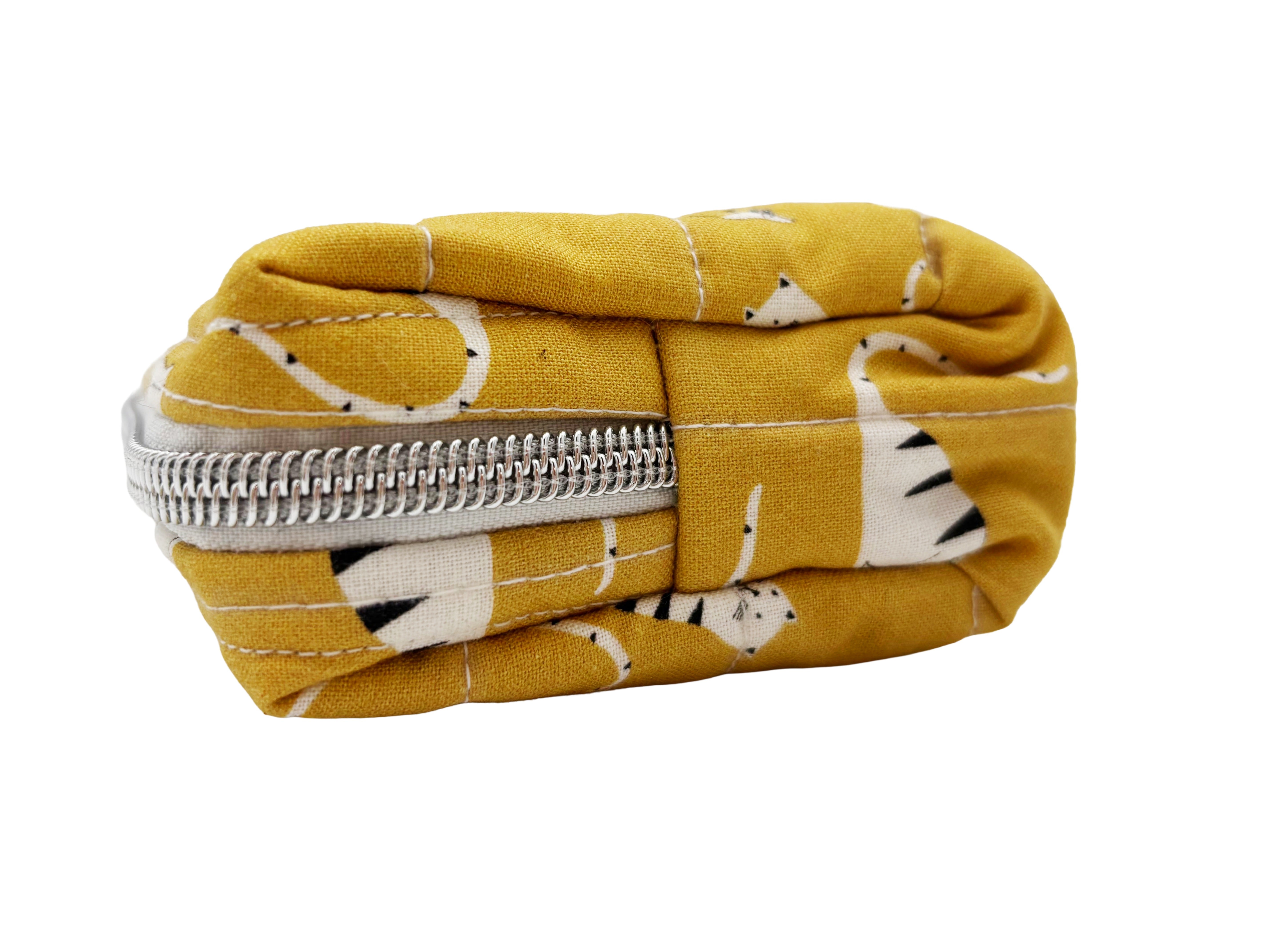 Quilted mustard tabby cat pouch