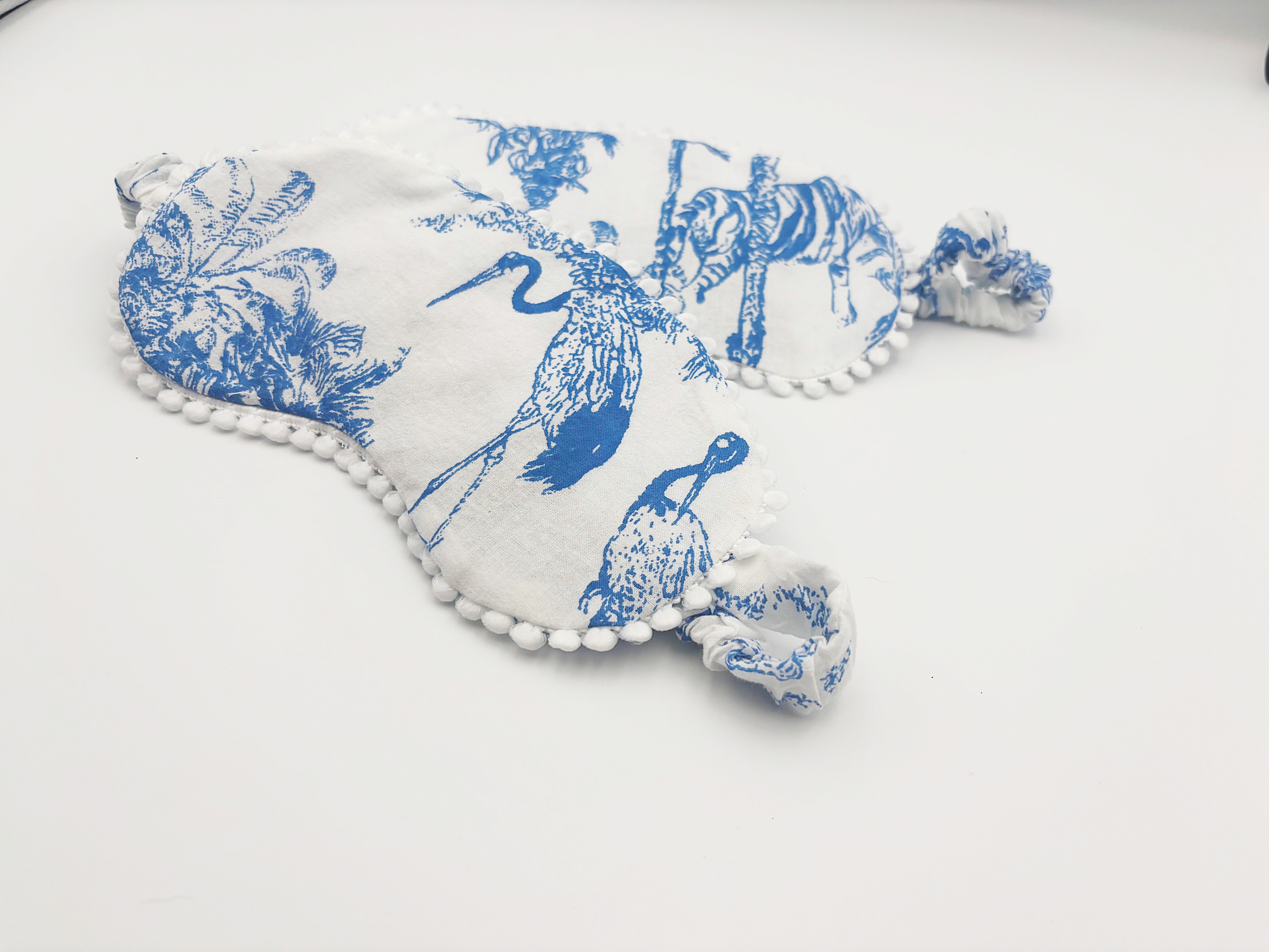 Handmade Lavender  Blue and White Block Print Cotton Eye Sleep Mask