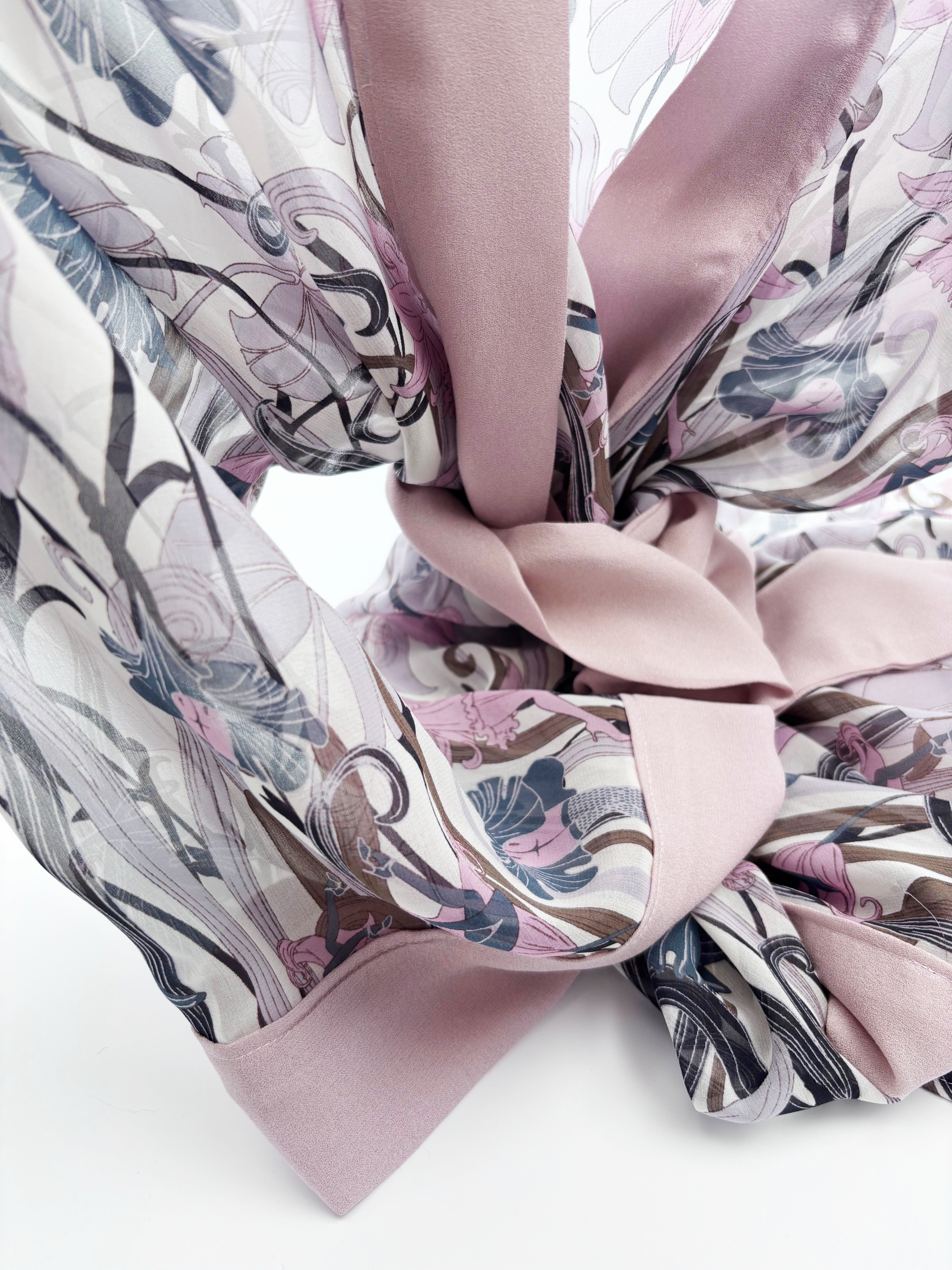 Luxury 100% Silk Floral Kimono Robe – Romantic Bedroom Dressing Gown
