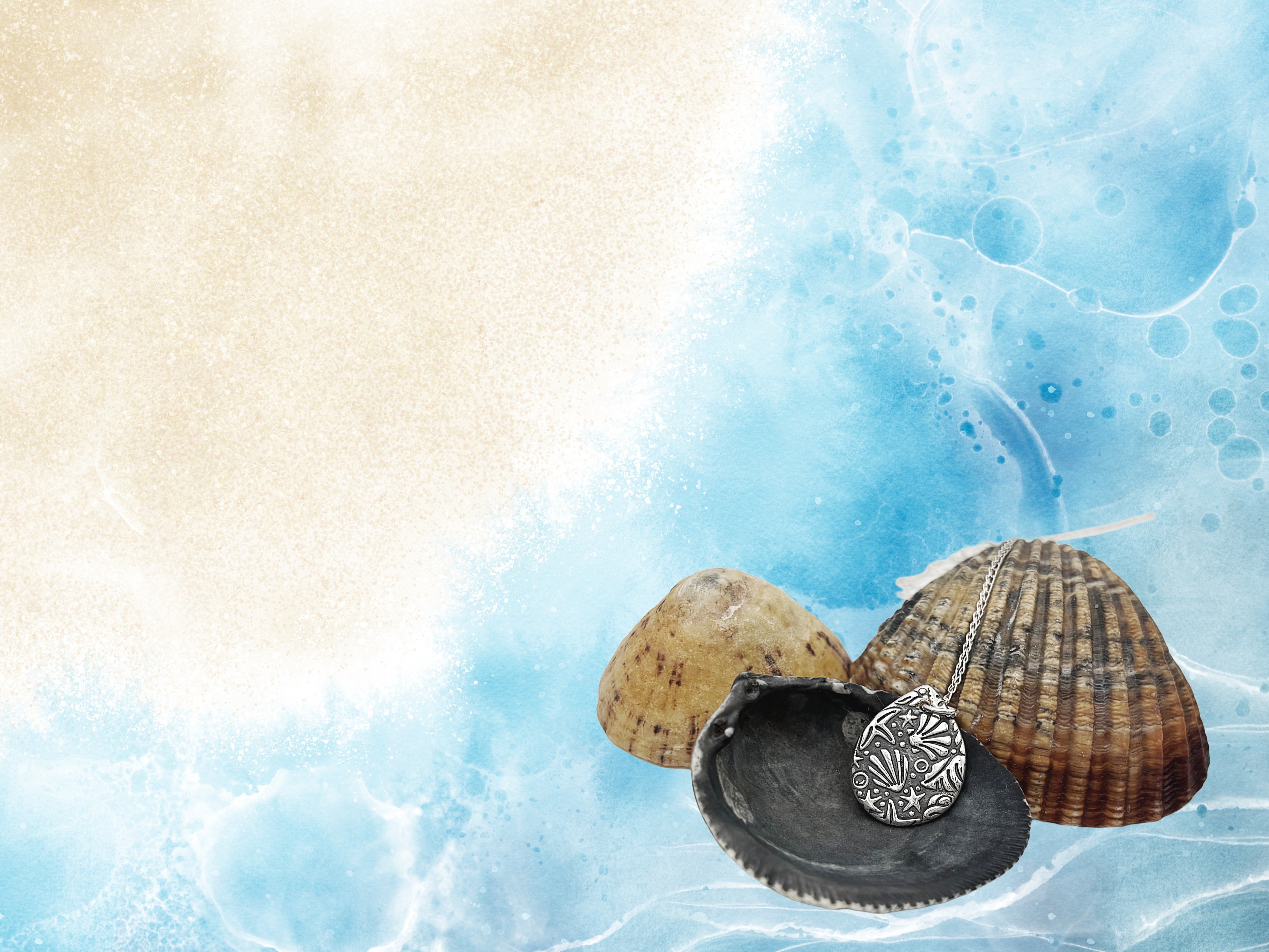 Handmade Fine Silver Sea Life Pendant 925 chain