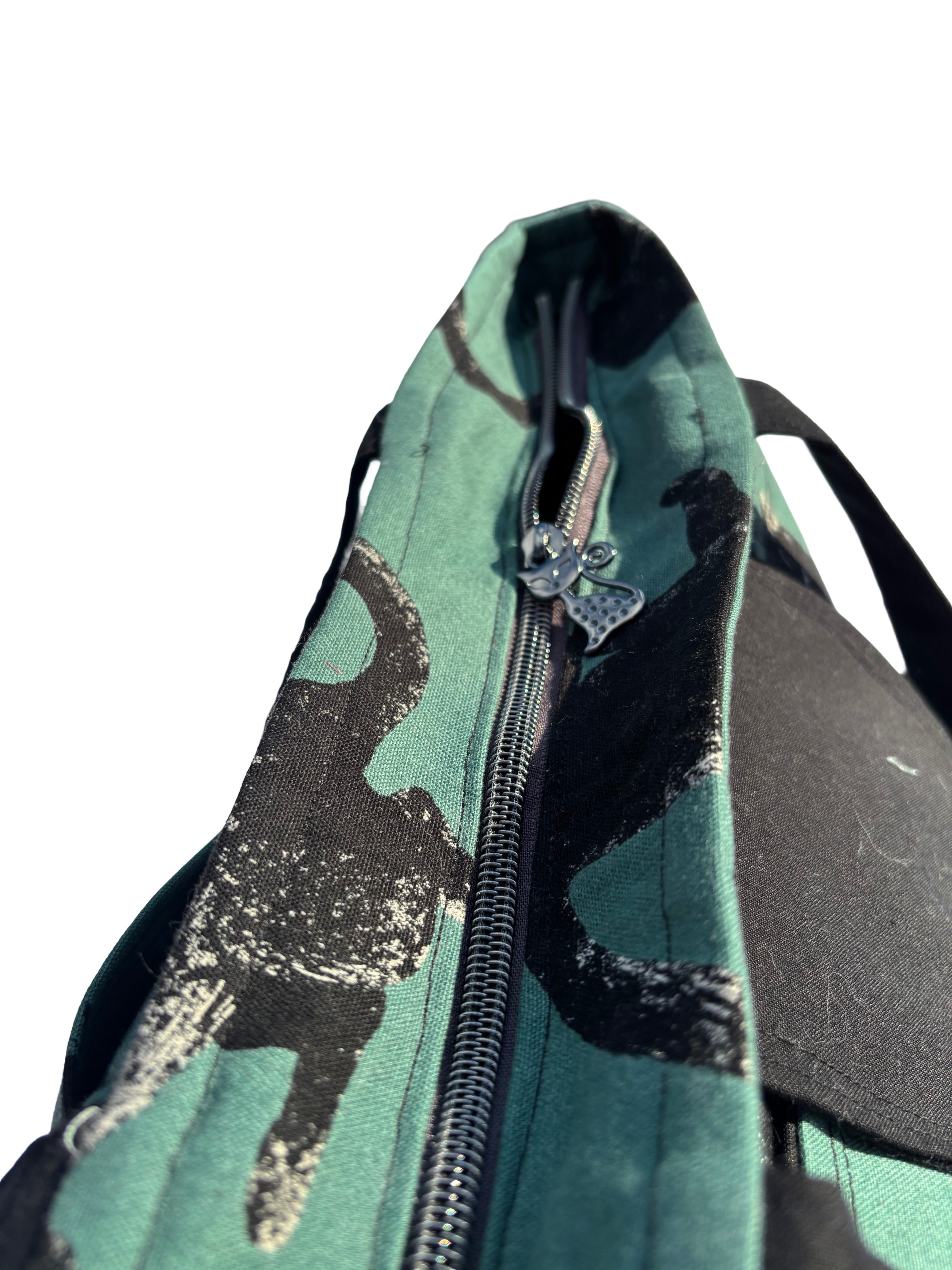 Handmade Cat Print Zip-Up • Large Tote with Pockets