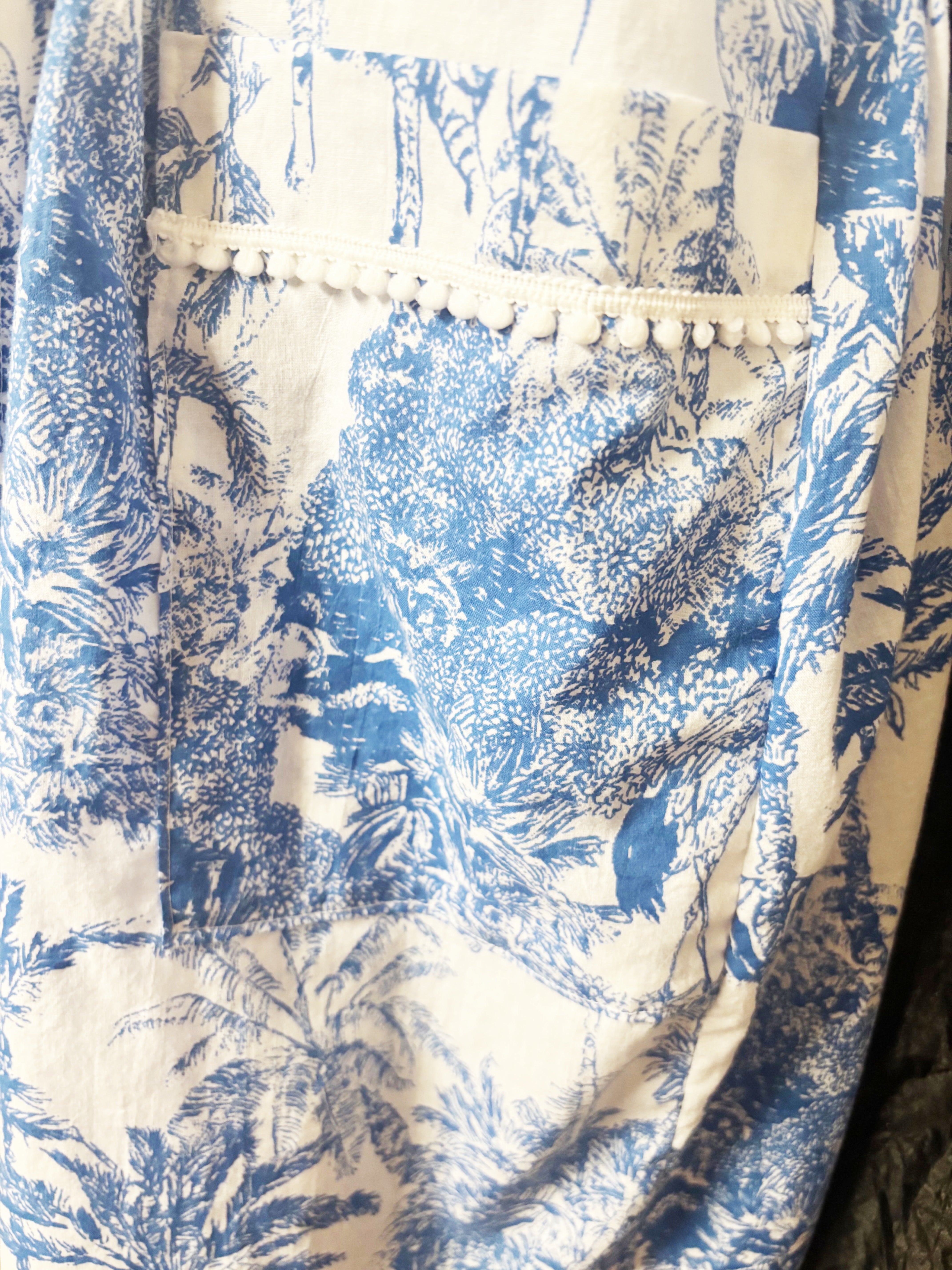 Cotton Dressing Gown | Blue & White Jungle Print