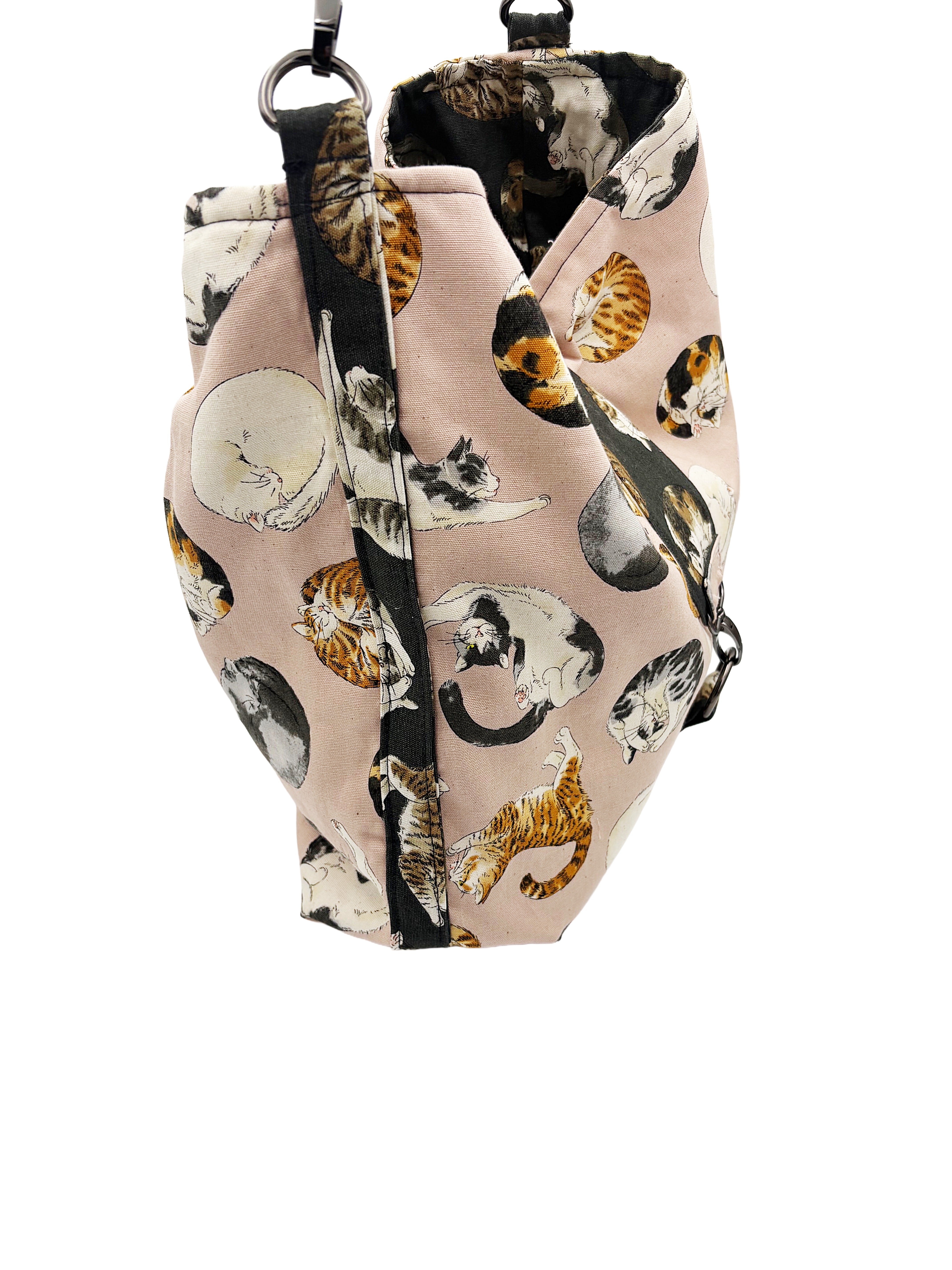 Handmade Reversible cat Bag | Slouchy Cotton Shoulder Bag