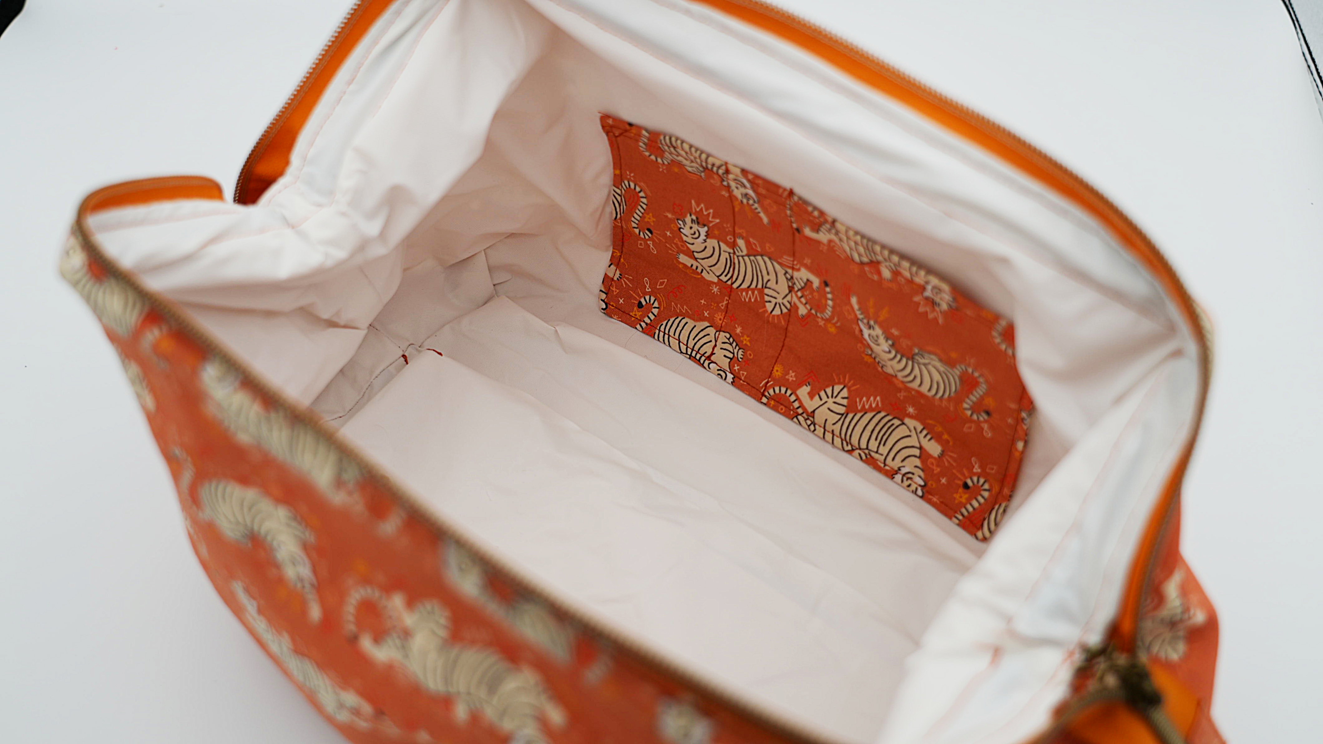 Large Tiger Print Wash Bag orange
