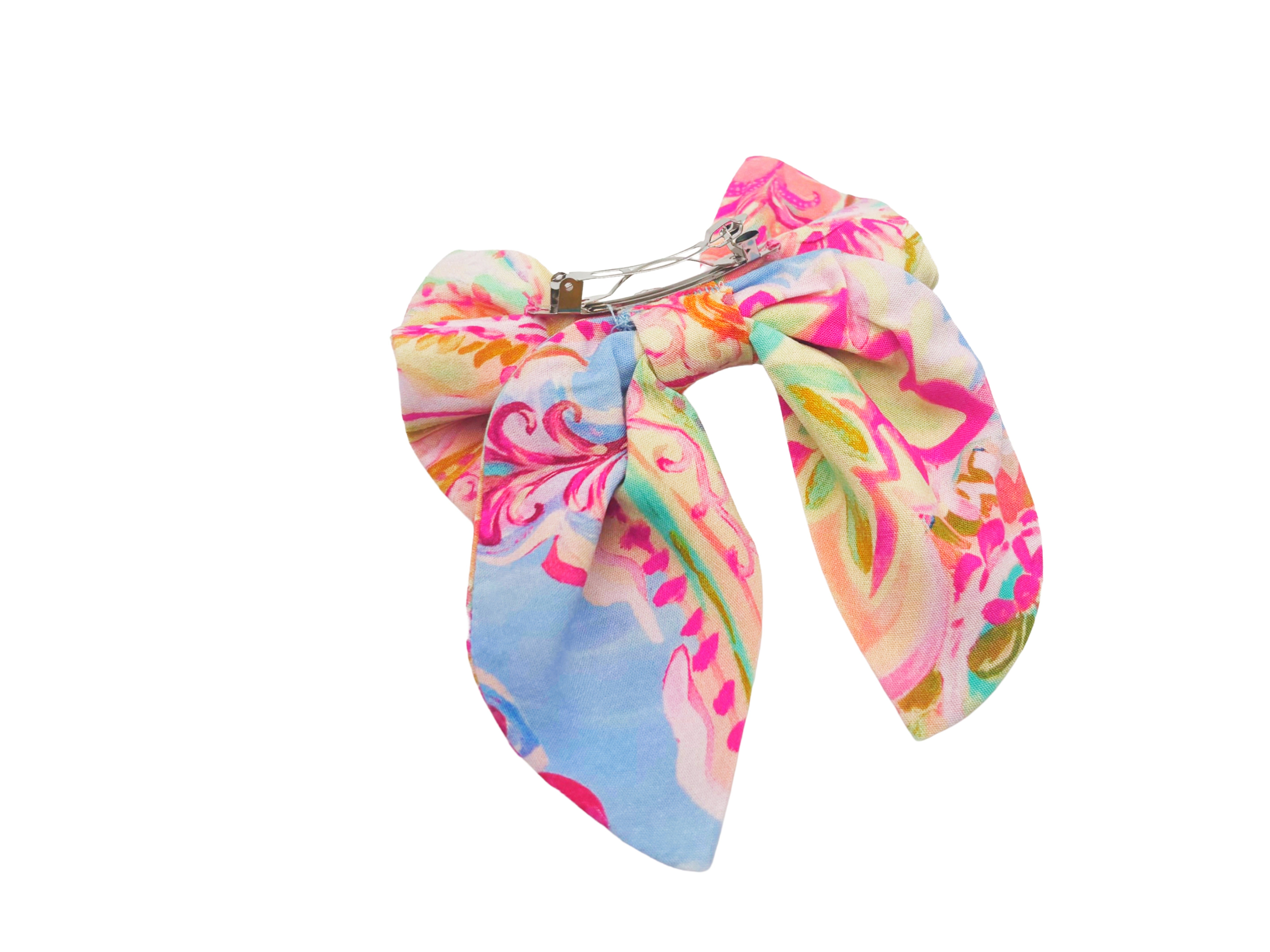 Pink Blue Paisley Hair Bow Clip