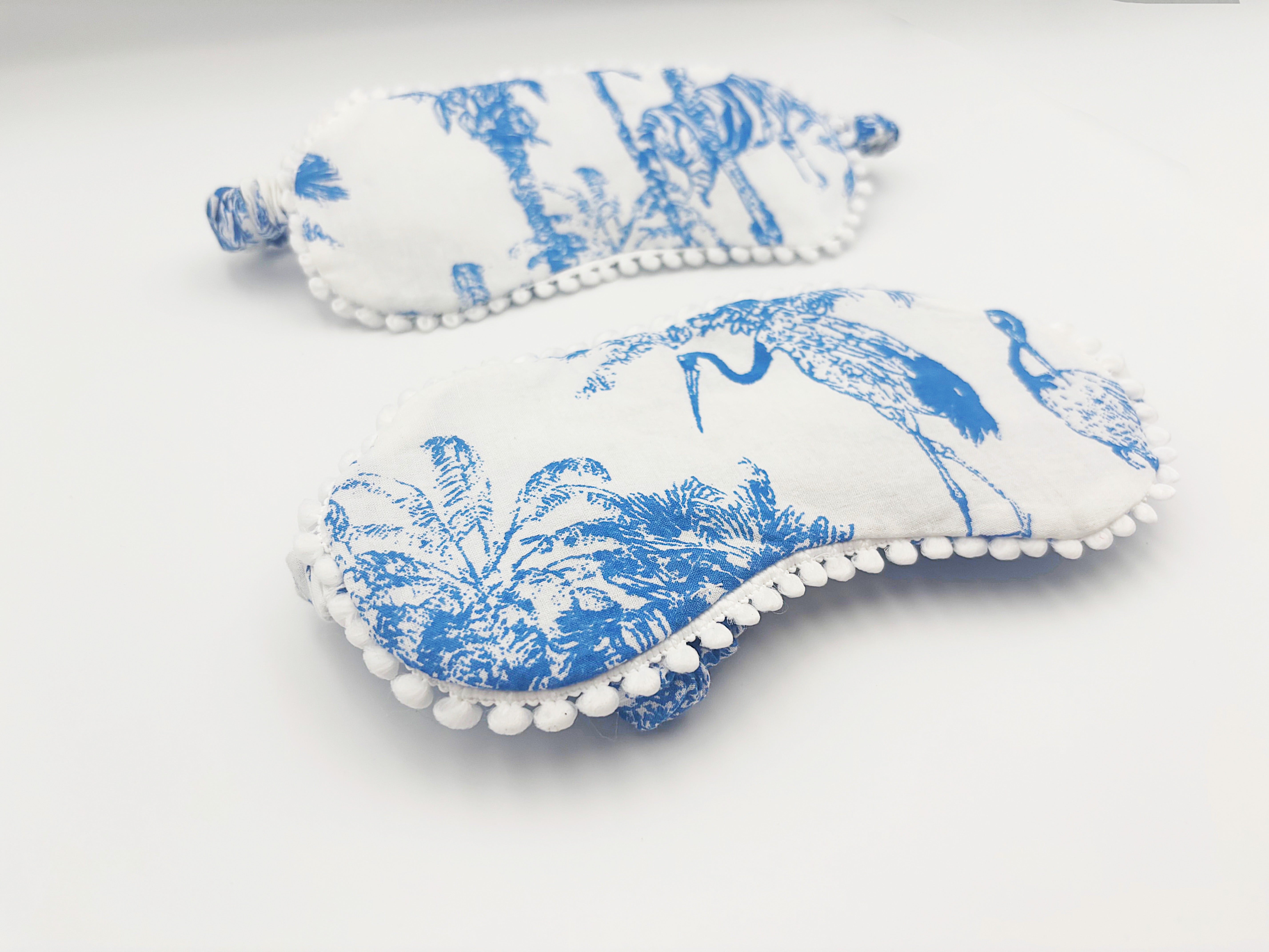 Handmade Lavender  Blue and White Block Print Cotton Eye Sleep Mask