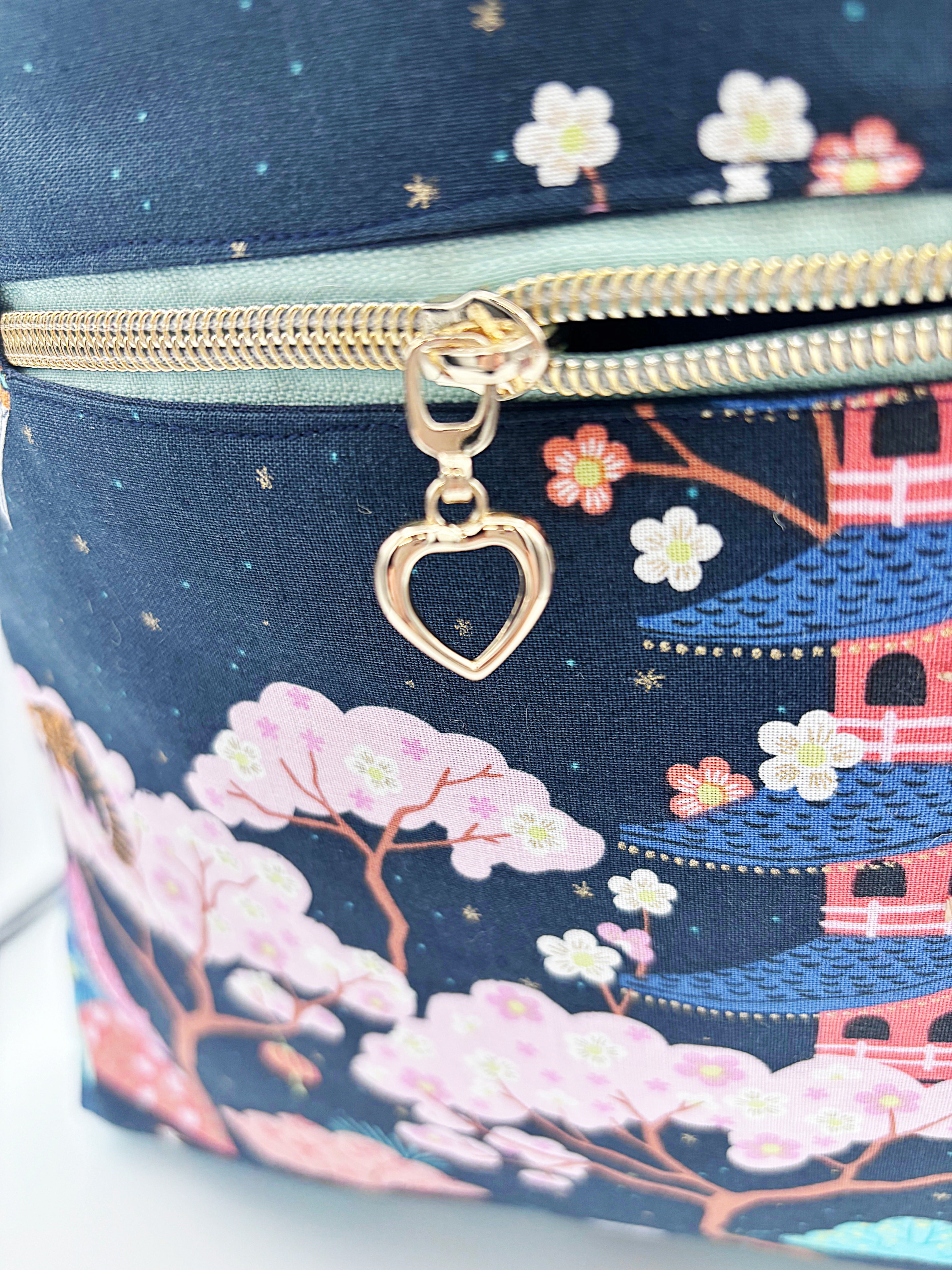 Eastern Inspired Travel Hobo Bag – navy red panda