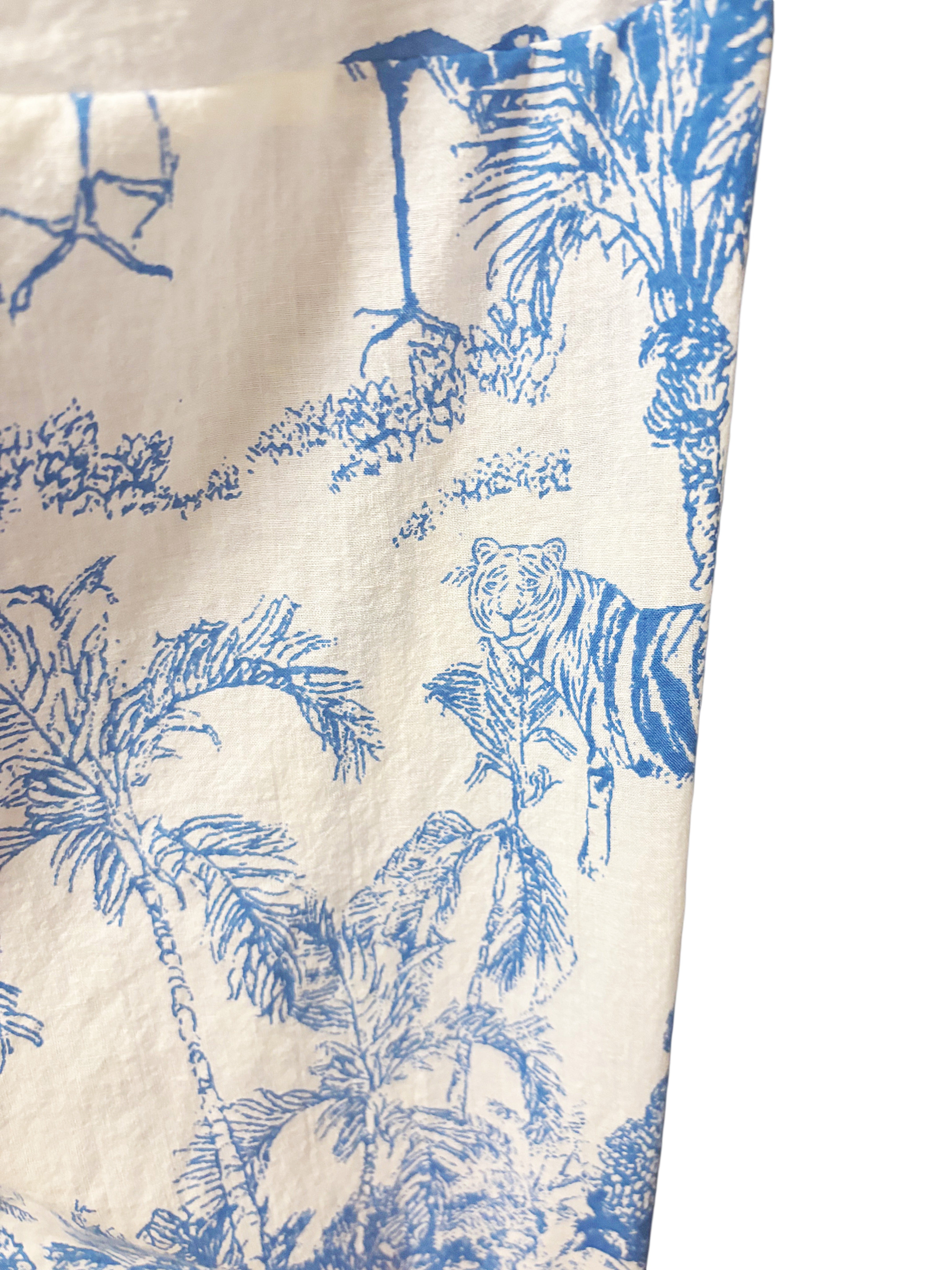 Cotton Dressing Gown | Blue & White Jungle Print