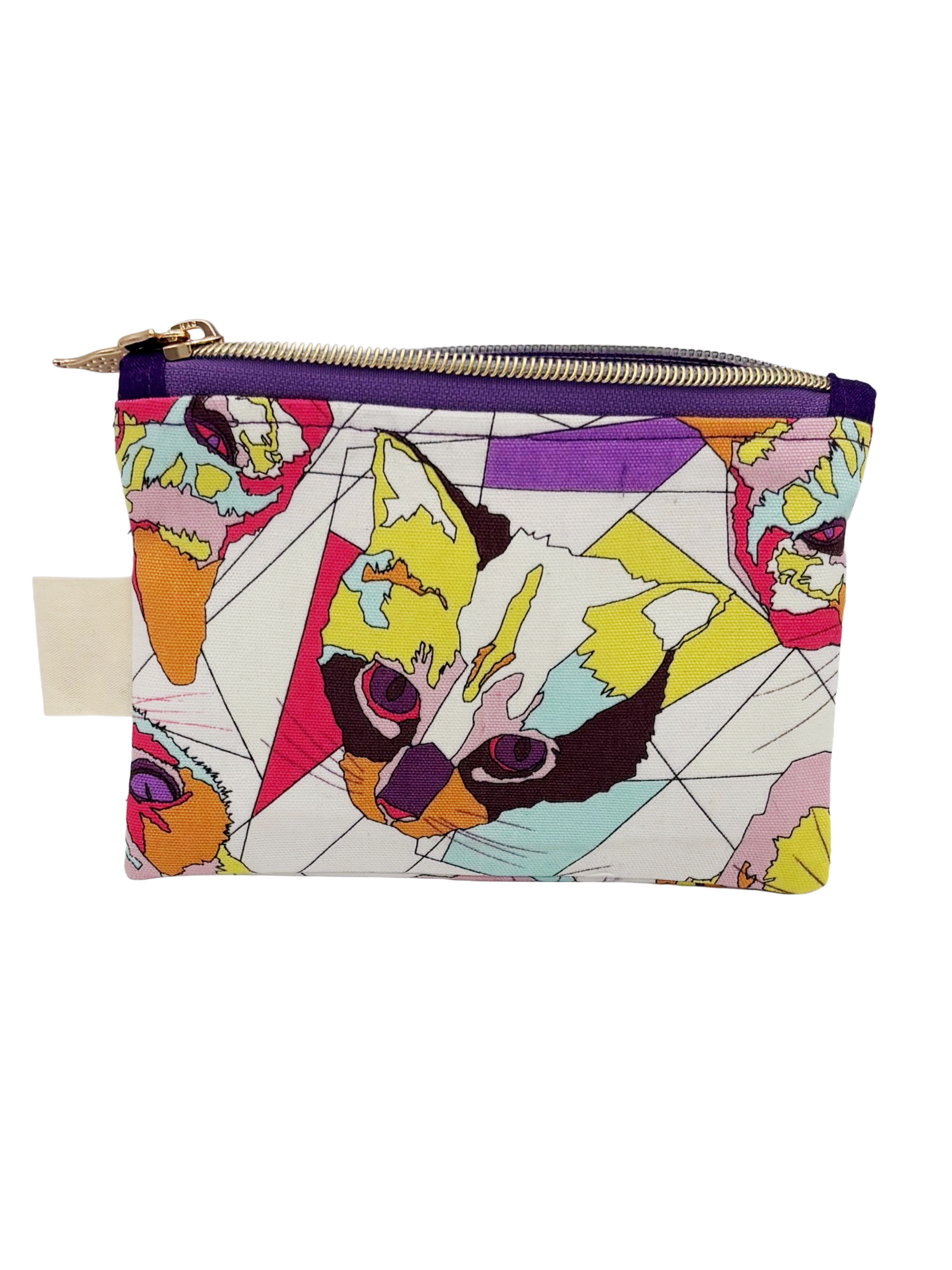Pop Art Cat Zip Pouch – Small Handmade Pouch